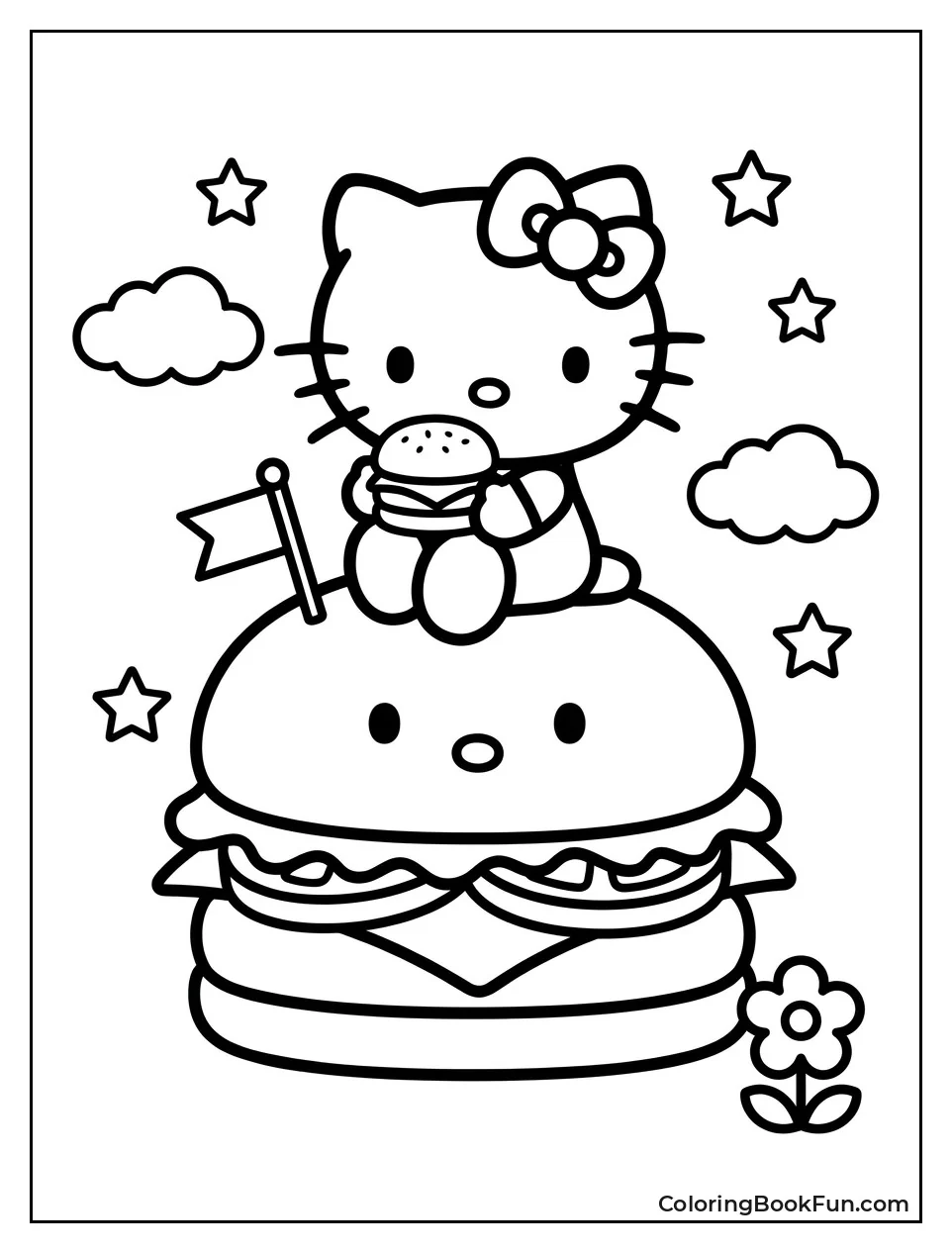 Hello Kitty Holding a Burger
