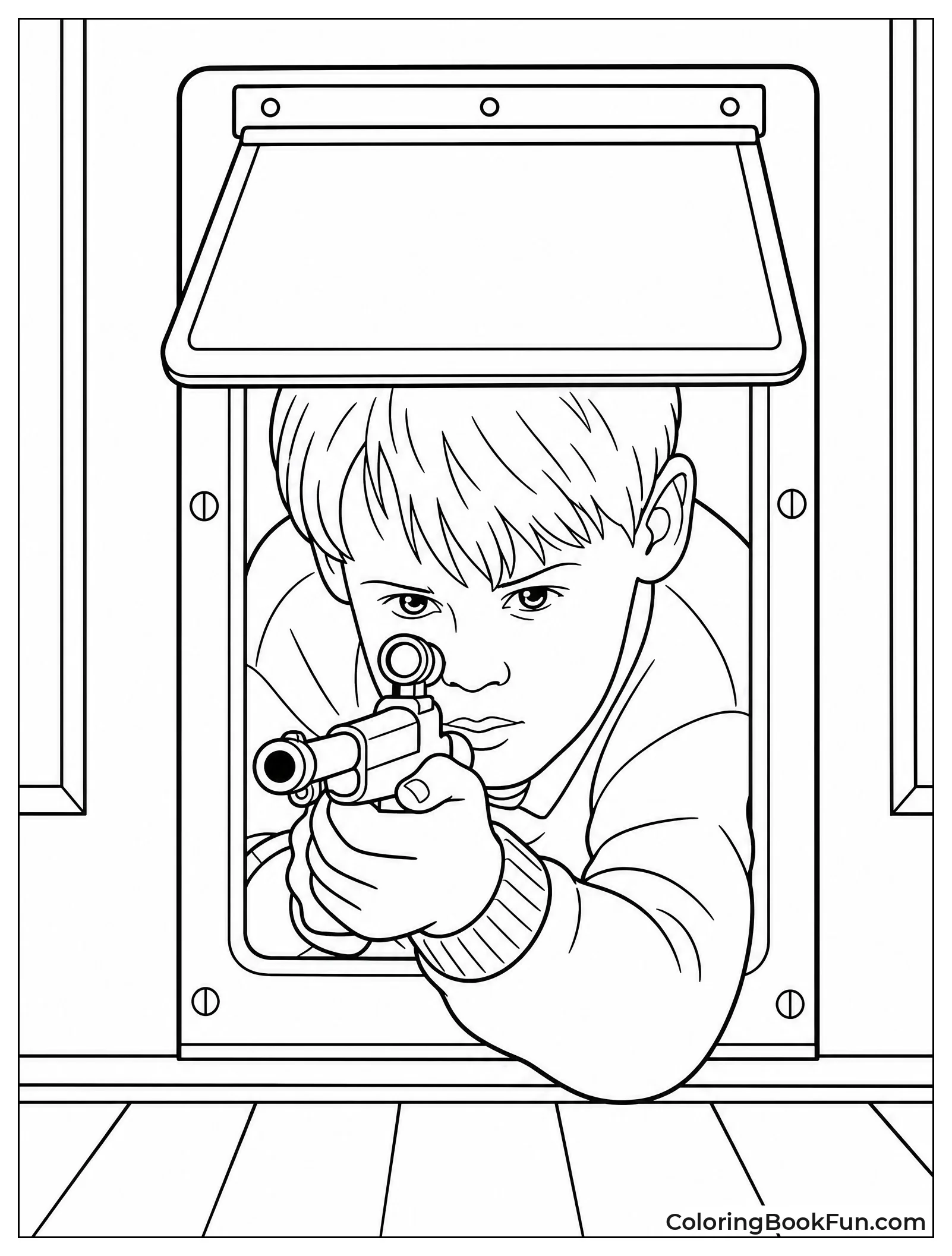 Kevin Aims BB Gun Through Door