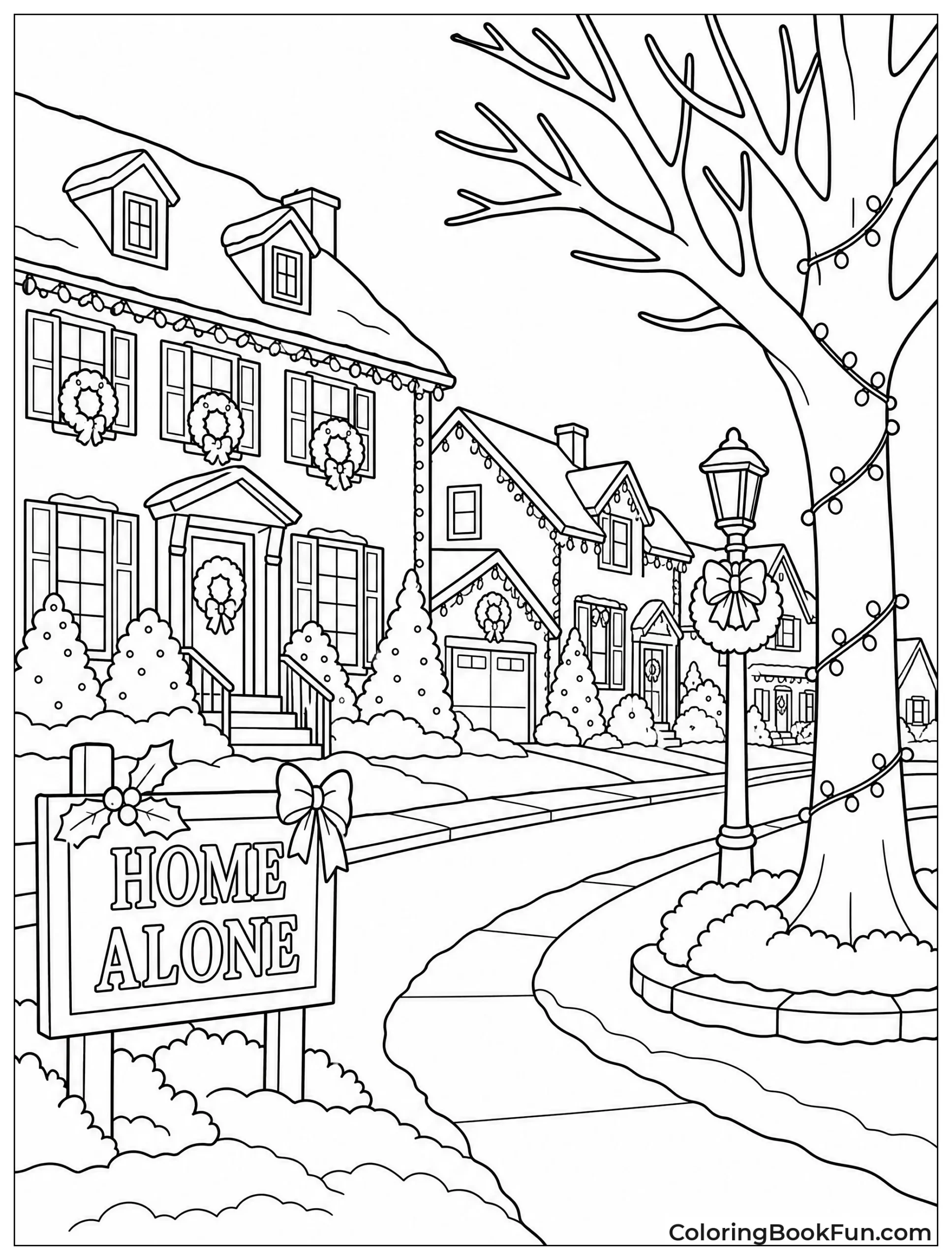 Snowy Street Glows with Holiday Lights