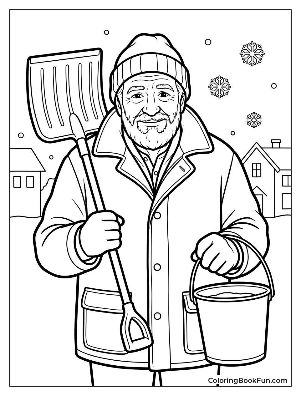 Old Man Marley Holds Snow Shovel