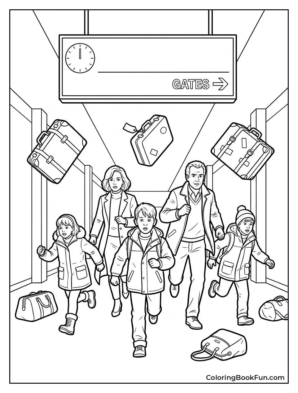 Family Runs Through Busy Airport