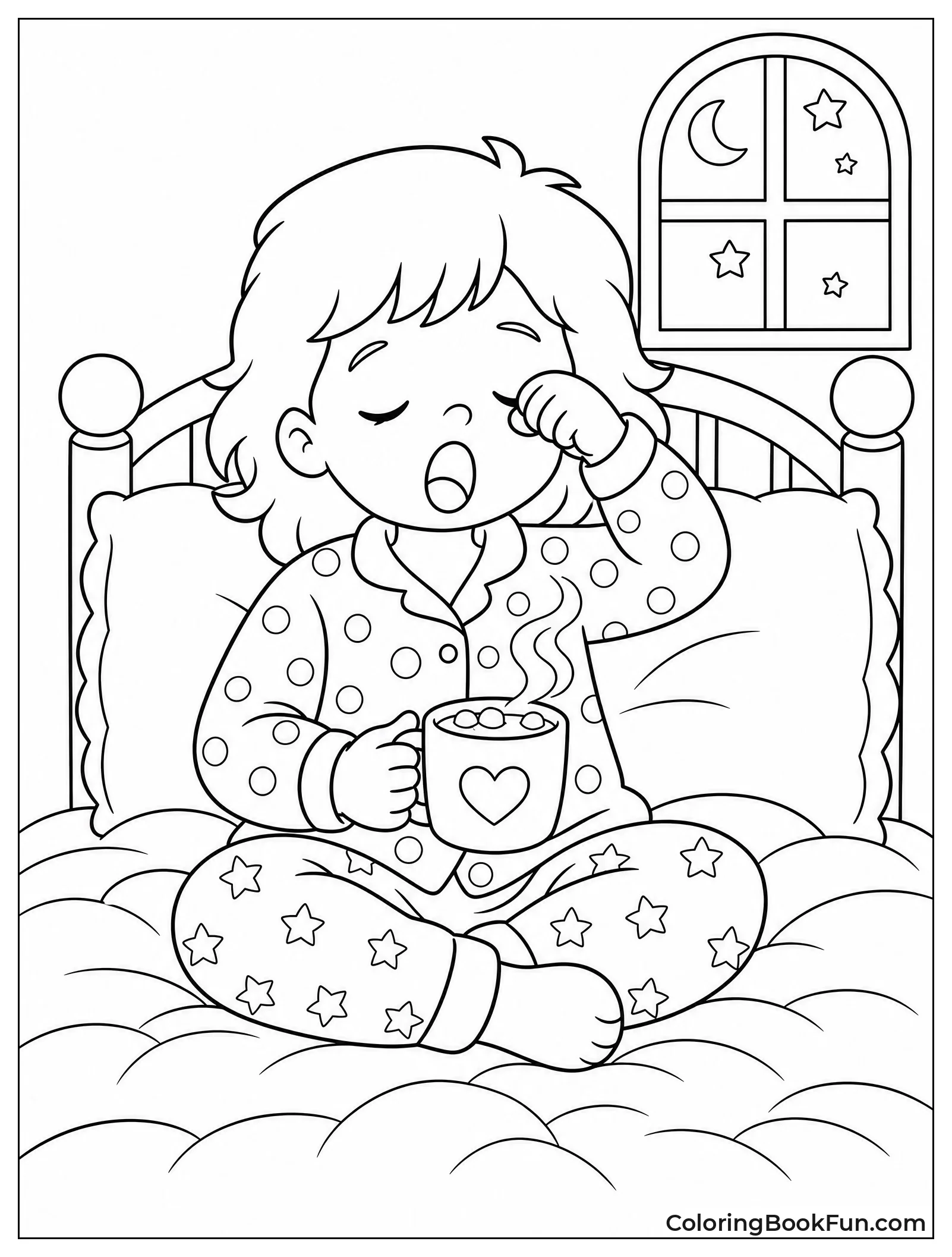 Sleepy Child Holding Cocoa Mug