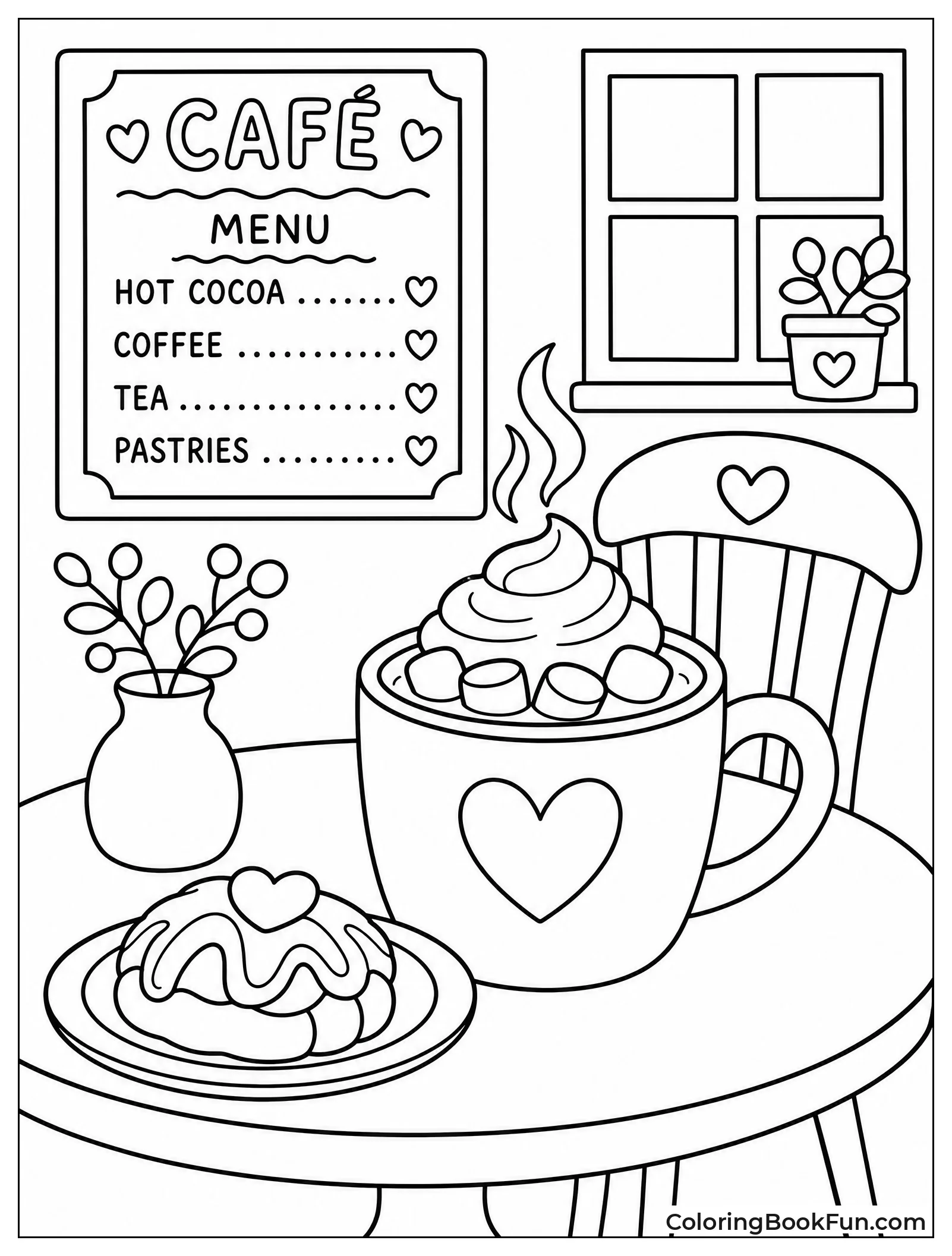 Cafe Table with Cocoa and Pastry