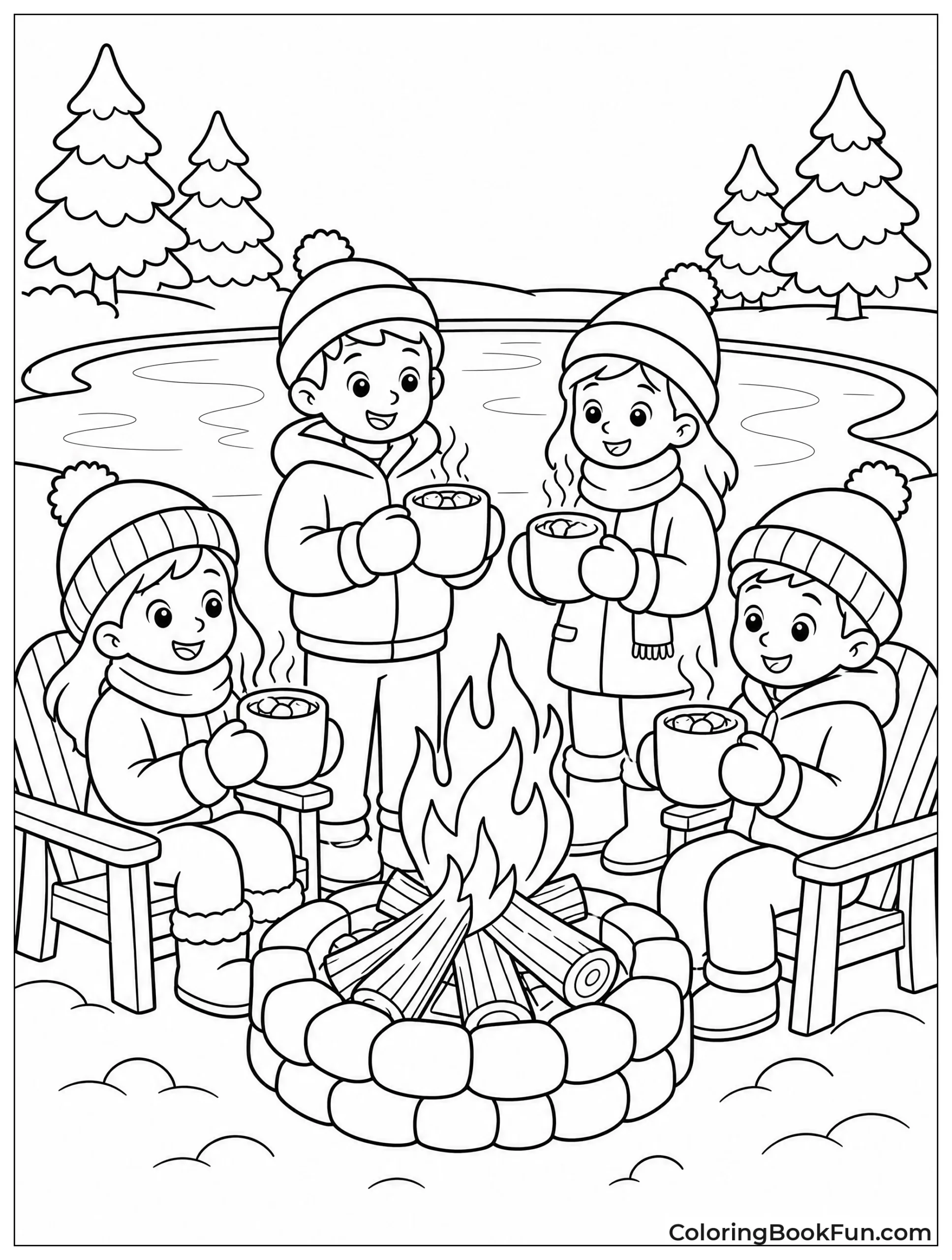 Kids with Cocoa by Pond