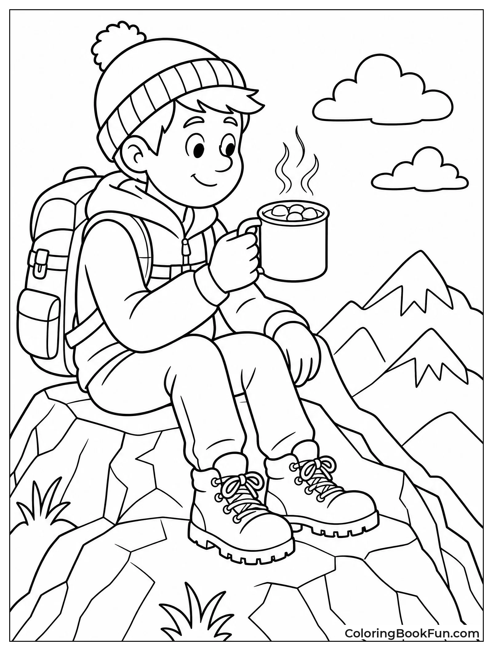Hiker with Cocoa on Mountain