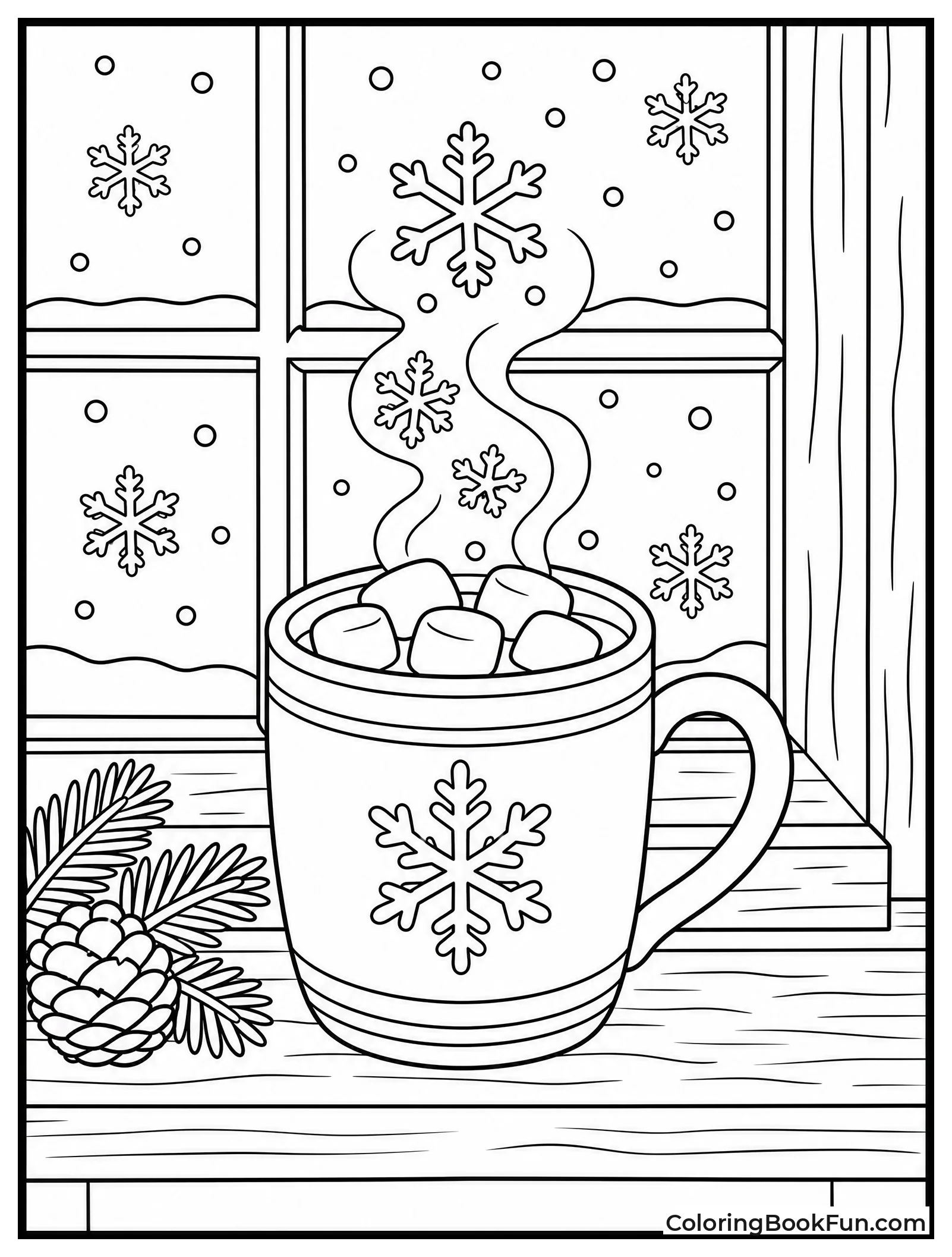 Cocoa on Snowy Windowsill
