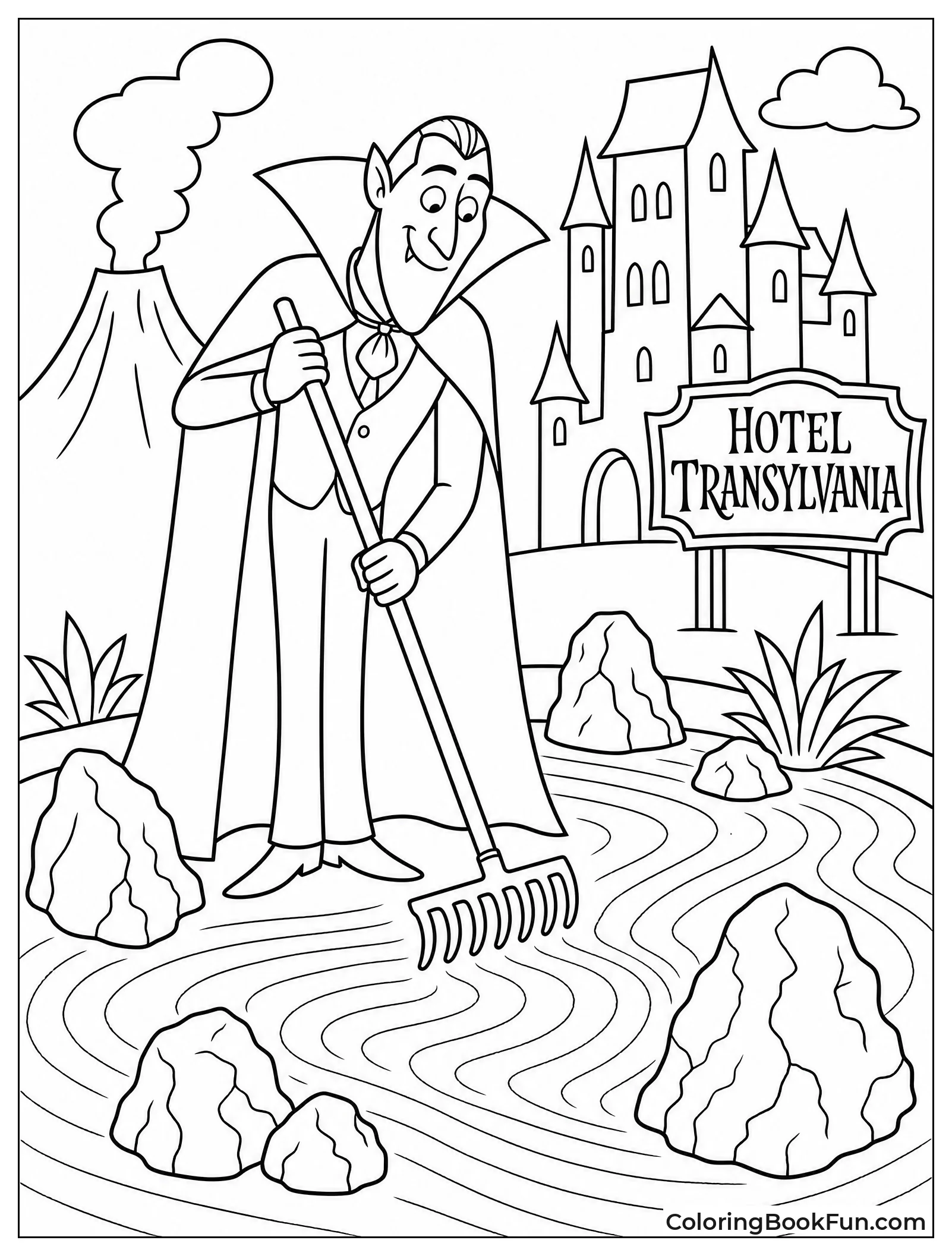 Dracula Raking Black Sand Garden