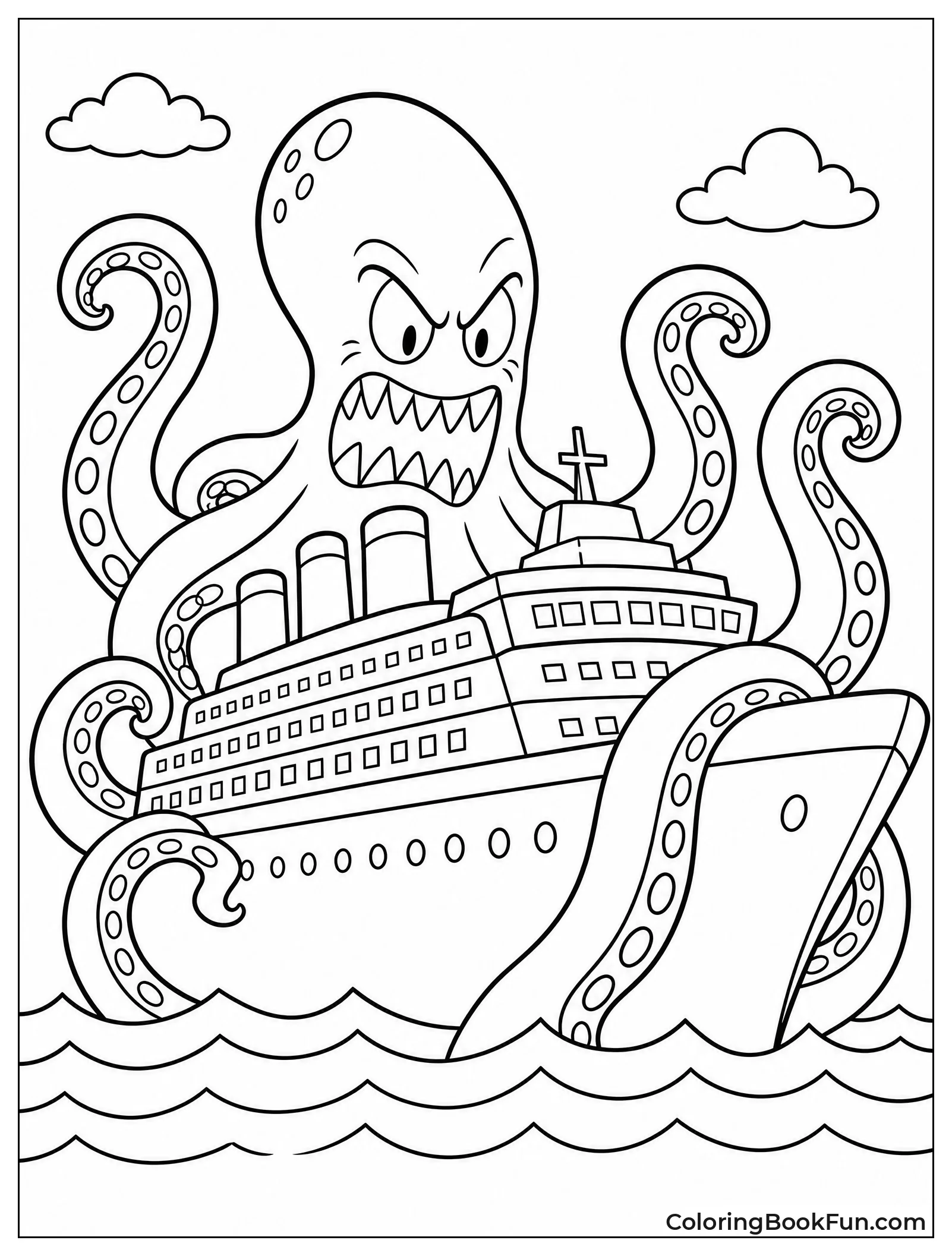 Giant Kraken Towers over Ship