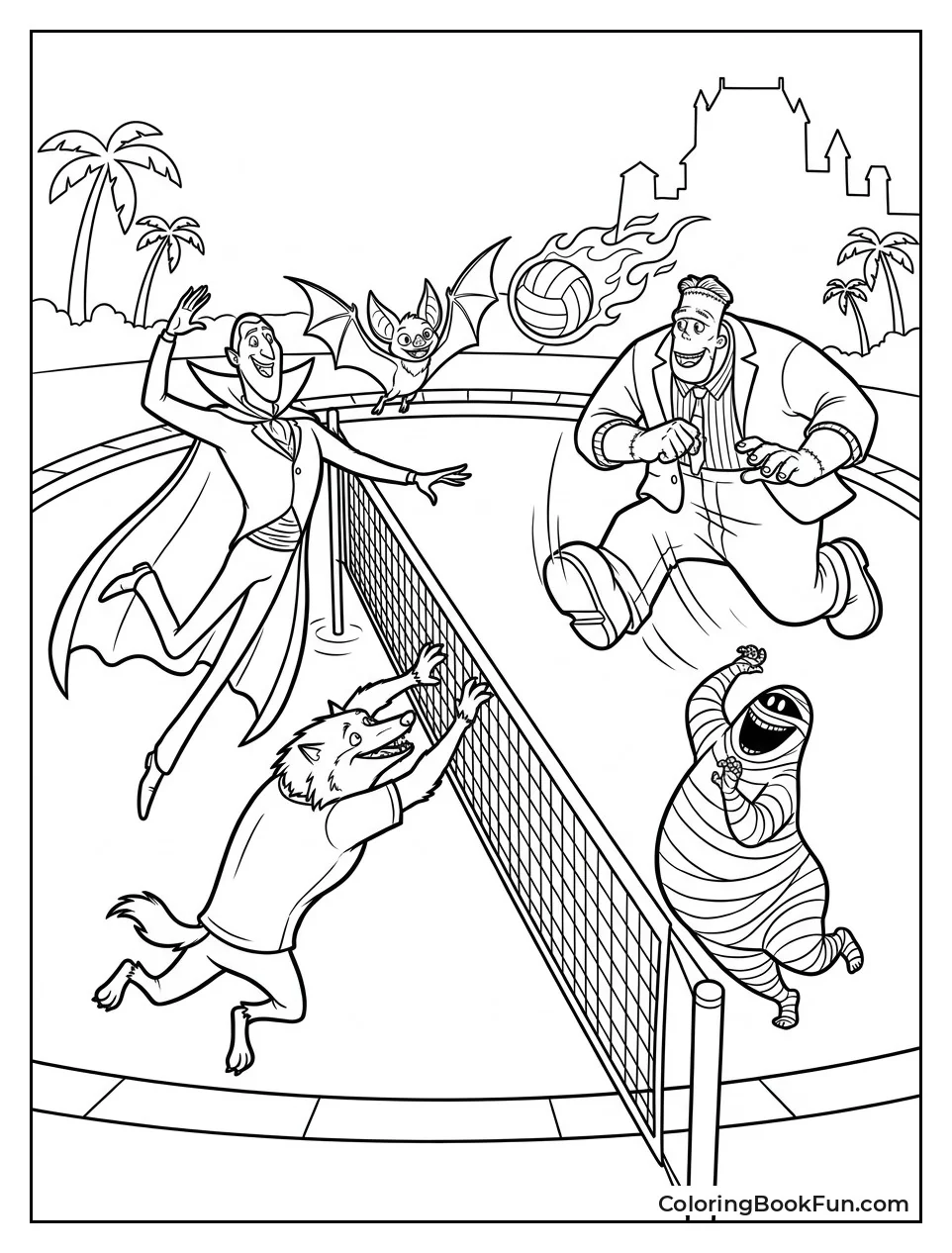 Monsters Playing Volleyball with Fire Ball