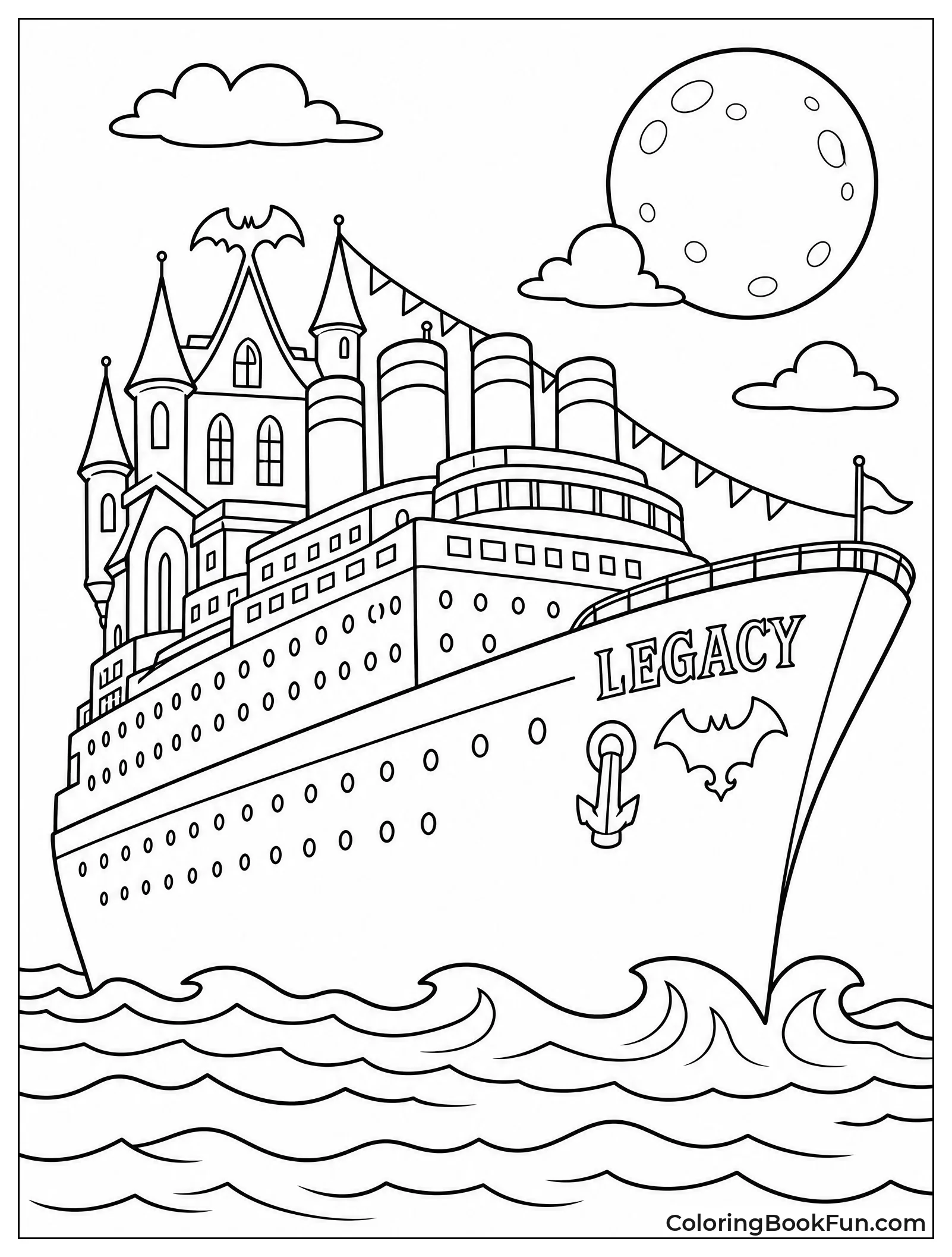 Gothic Cruise Ship Sailing at Night