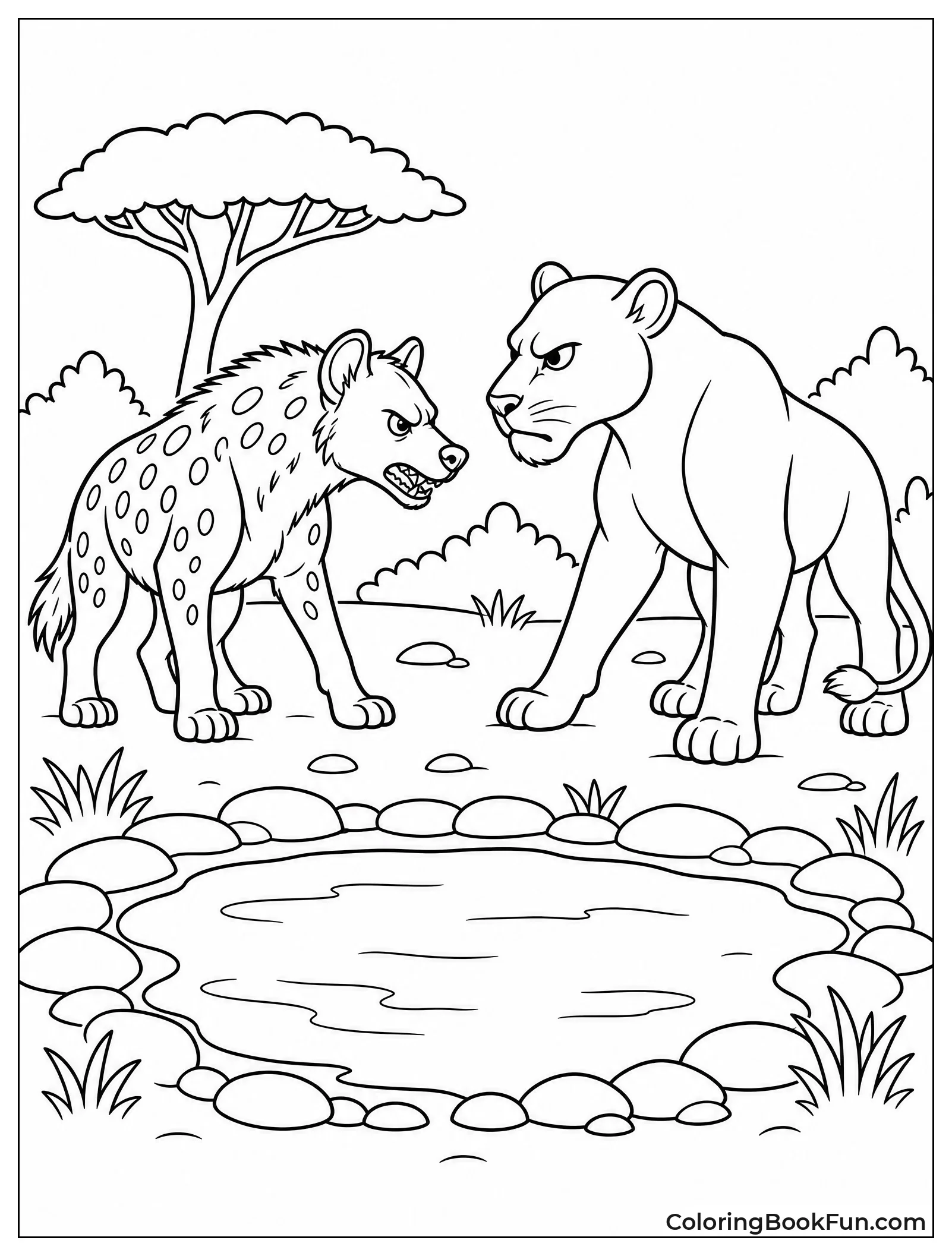Hyena Facing a Lioness