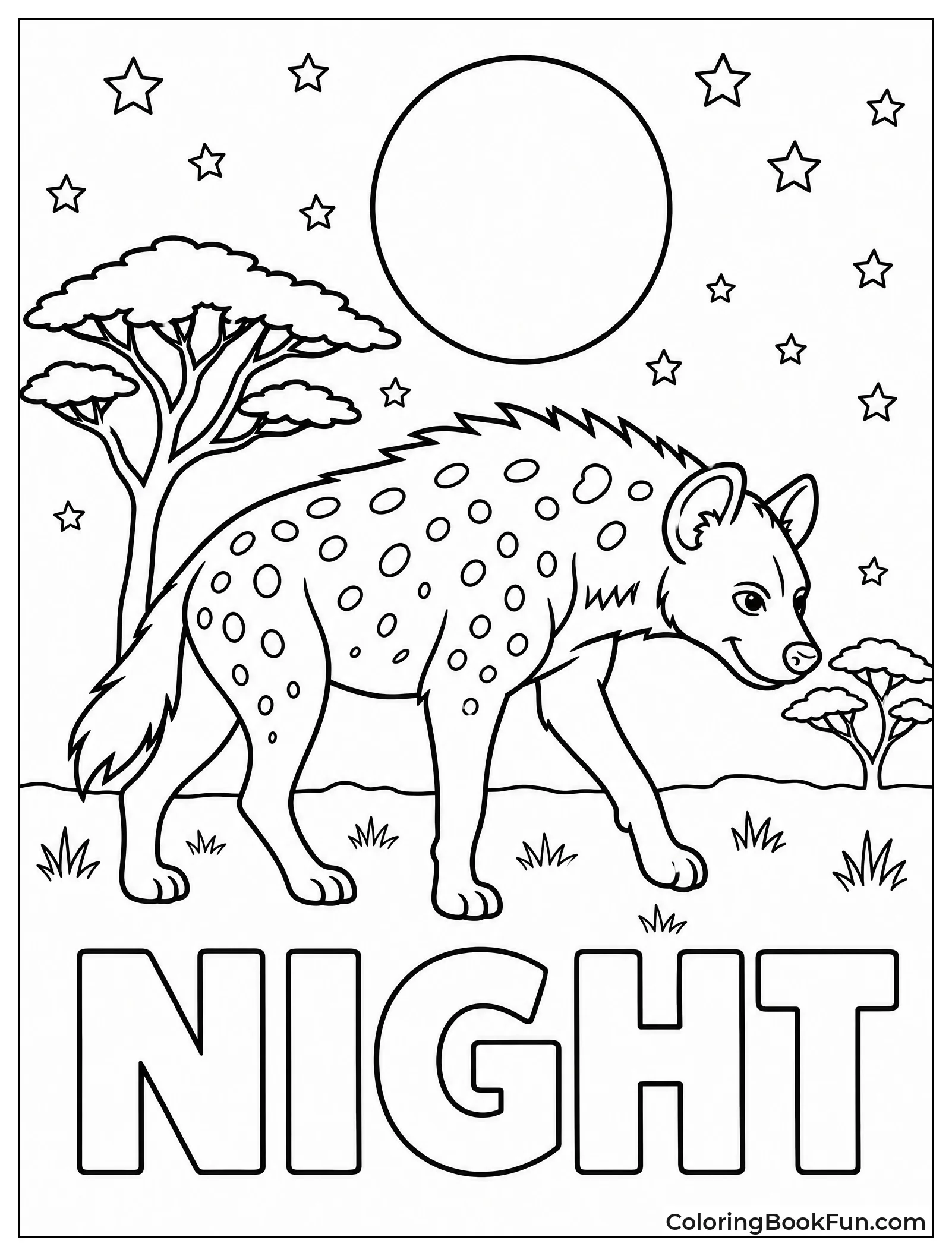 Hyena Walking Under Full Moon
