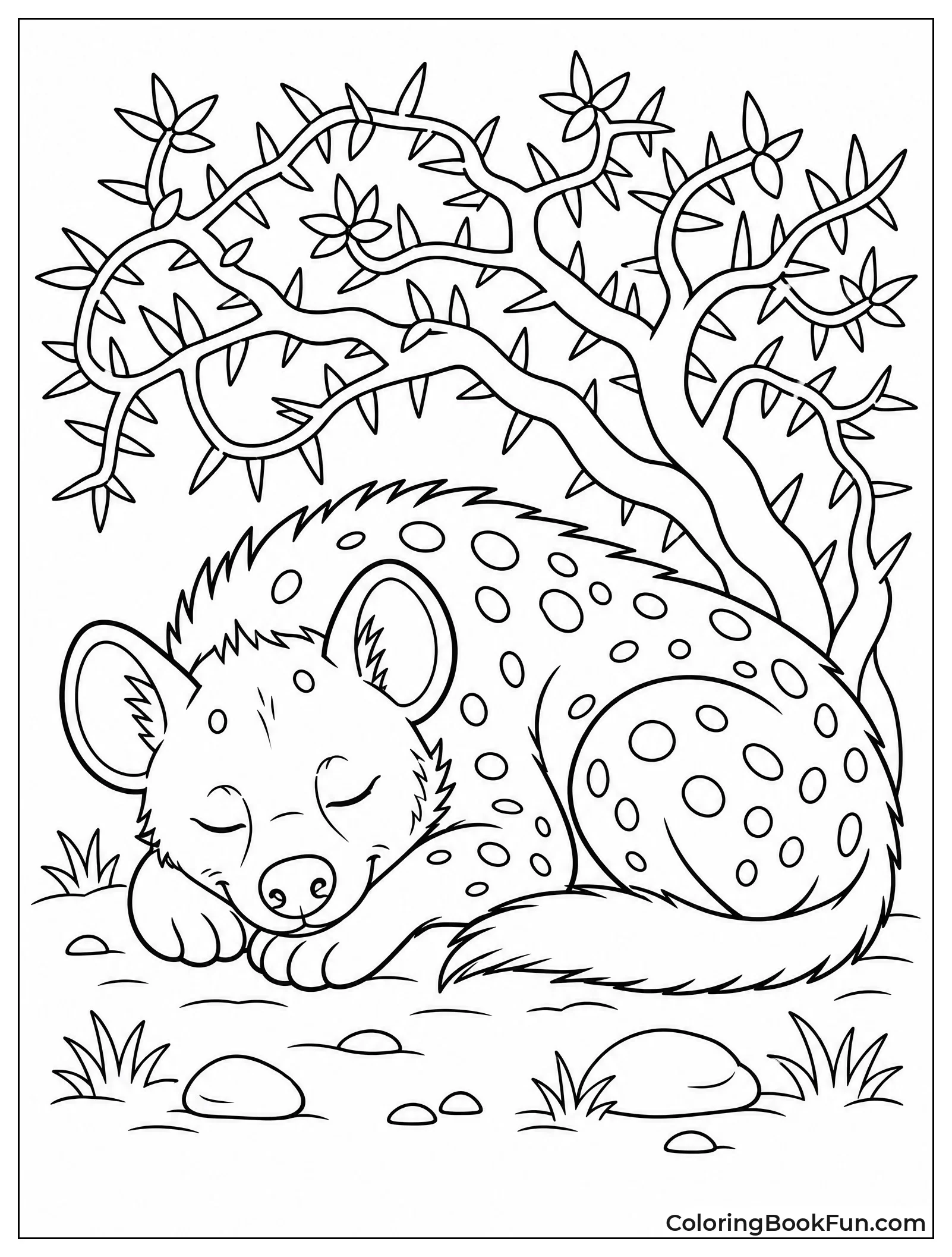 Hyena Sleeping Under a Bush
