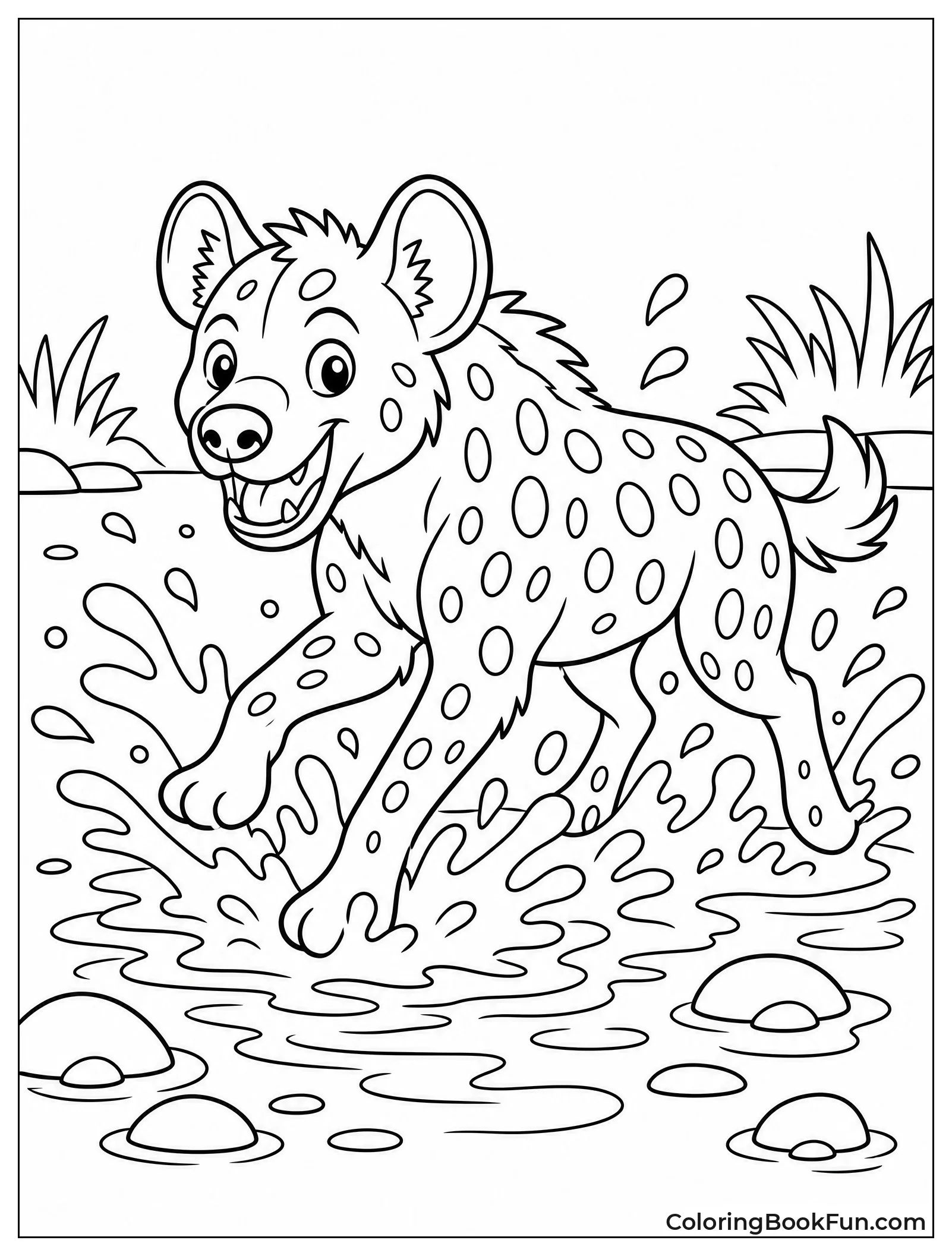 Hyena Splashing in Shallow River