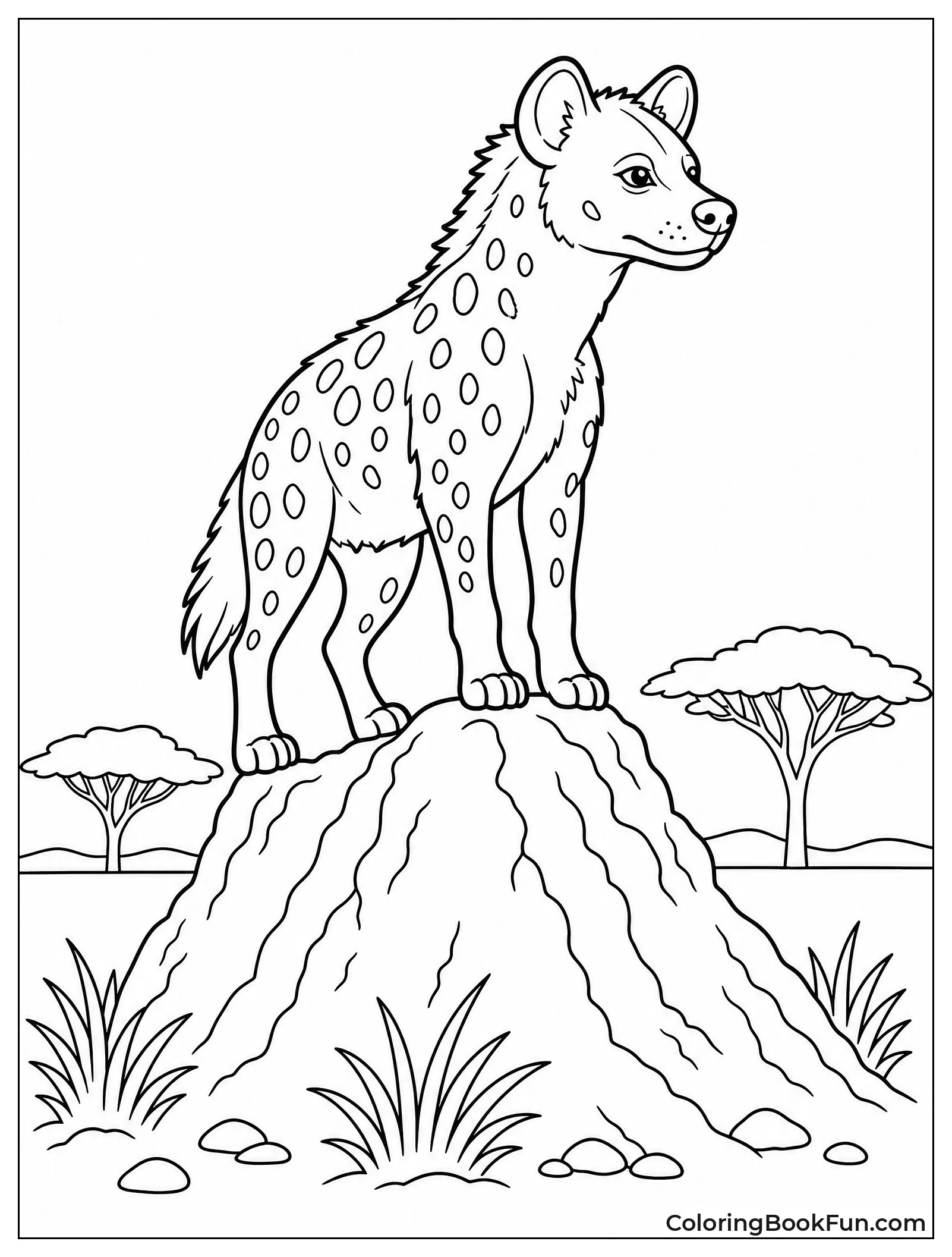 Hyena Standing on Termite Mound