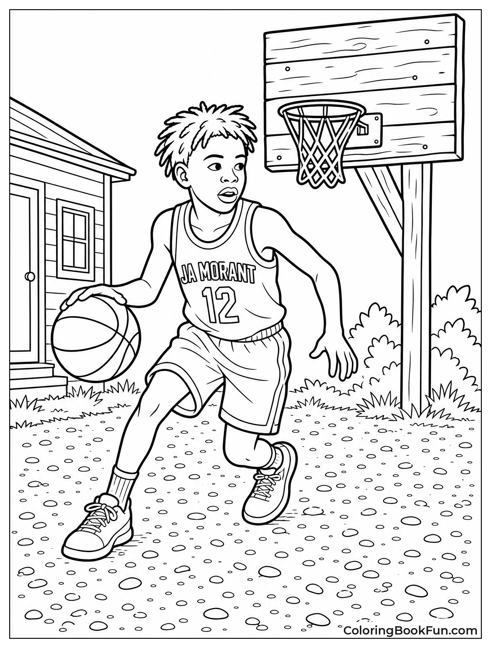 Young Ja Playing Backyard Basketball