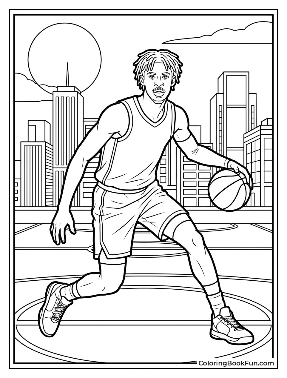 Ja Dribbling Under City Skyline