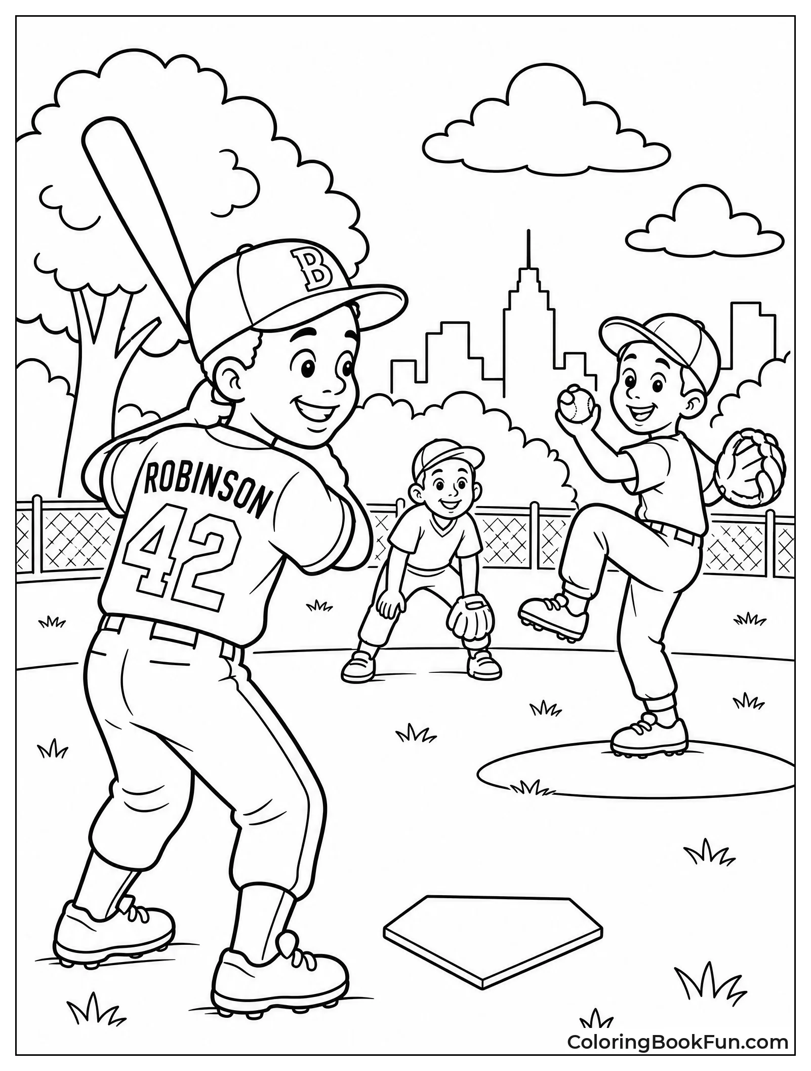 Kids Playing Baseball in Park