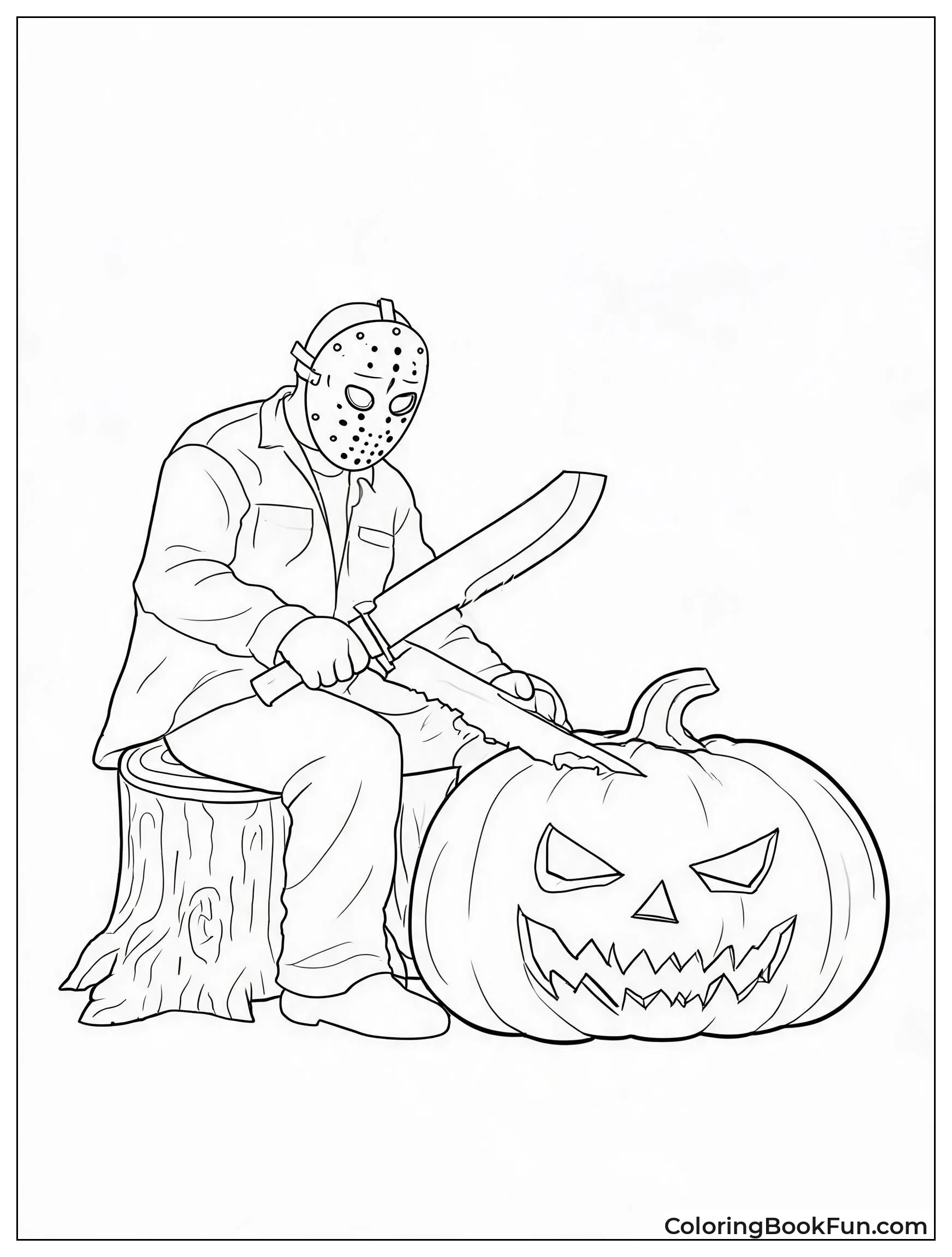 Jason Carving Pumpkin with Machete