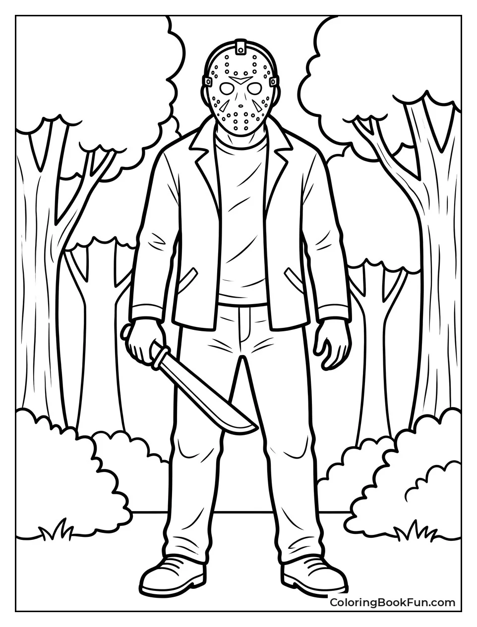 Jason Holding His Machete in Woods