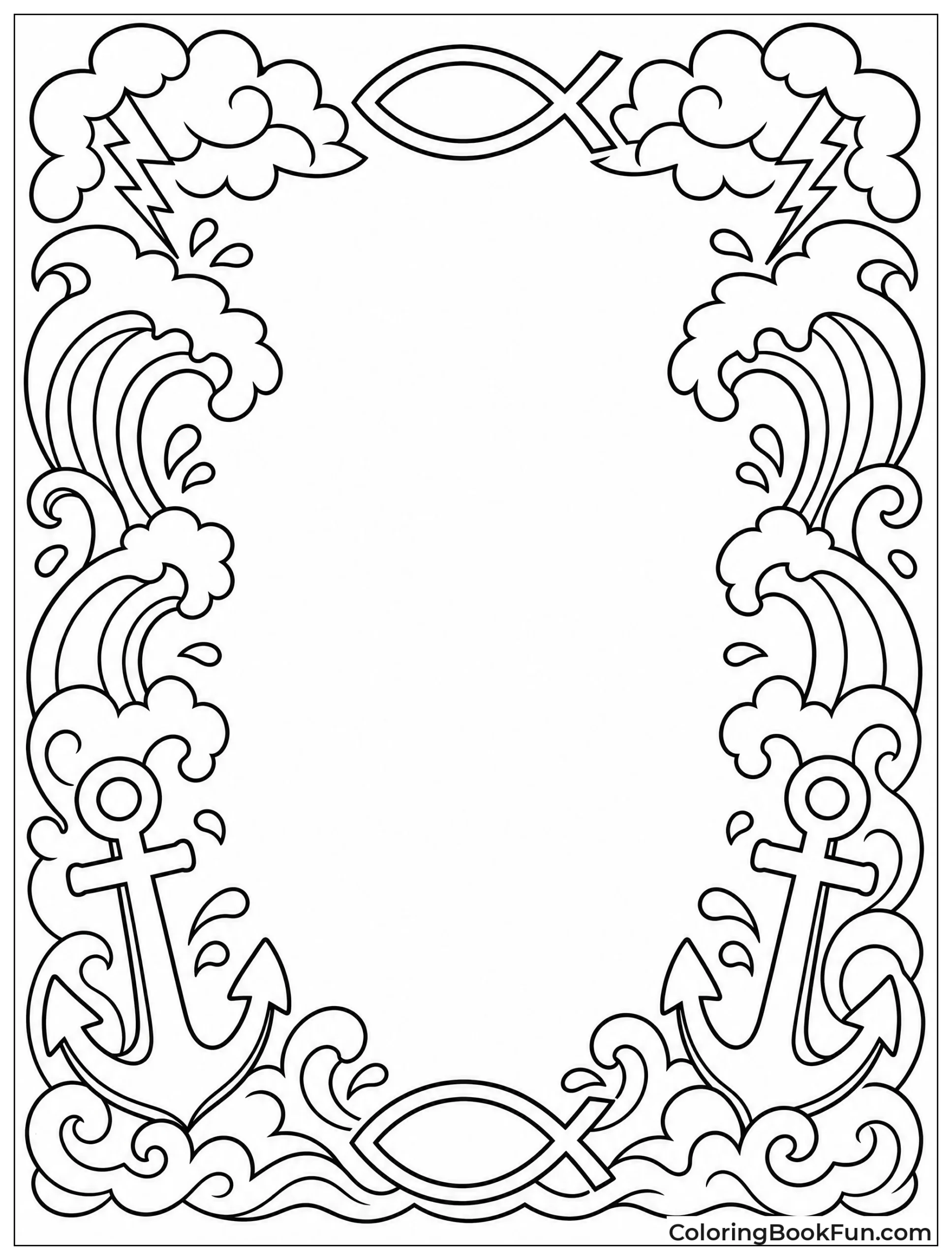 Wave Border With Fish Symbols