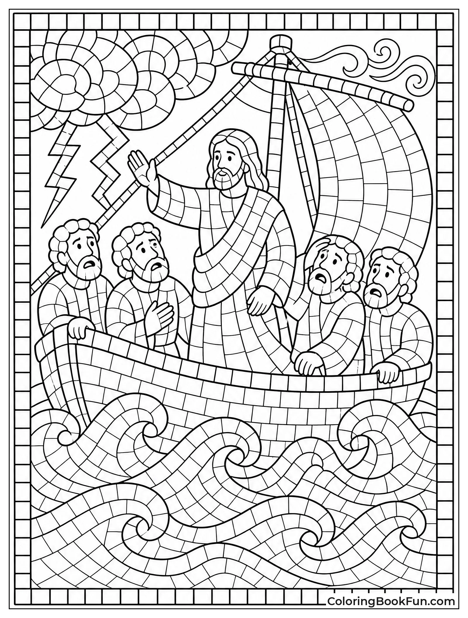 Mosaic Shows Boat Scene