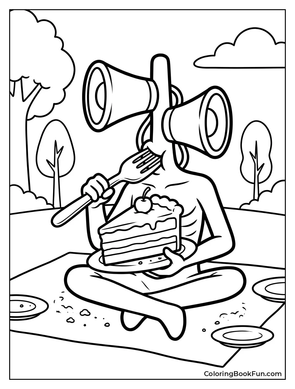 Kawaii Siren Head Eating Cake