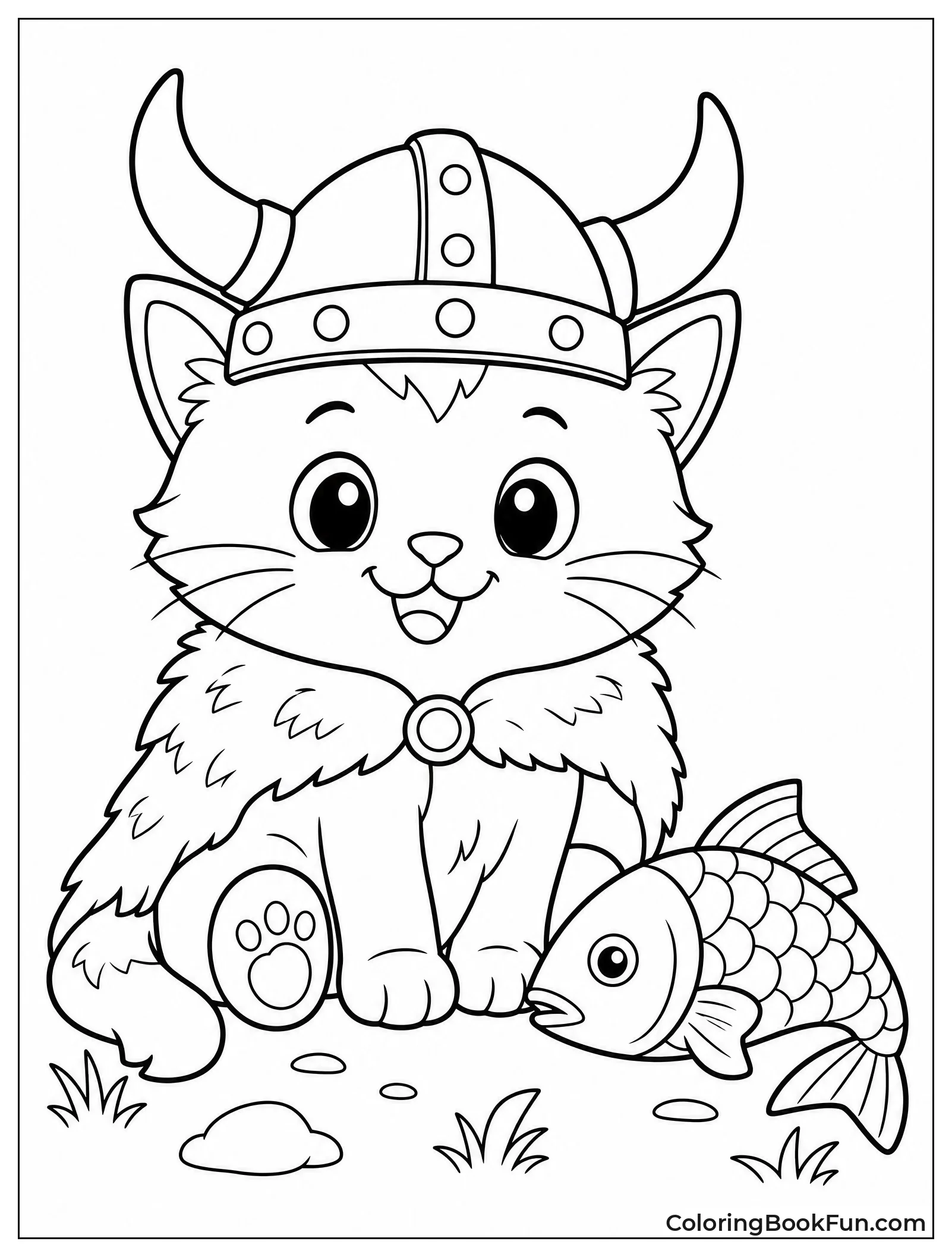 Cute Kitty Wears Viking Helmet