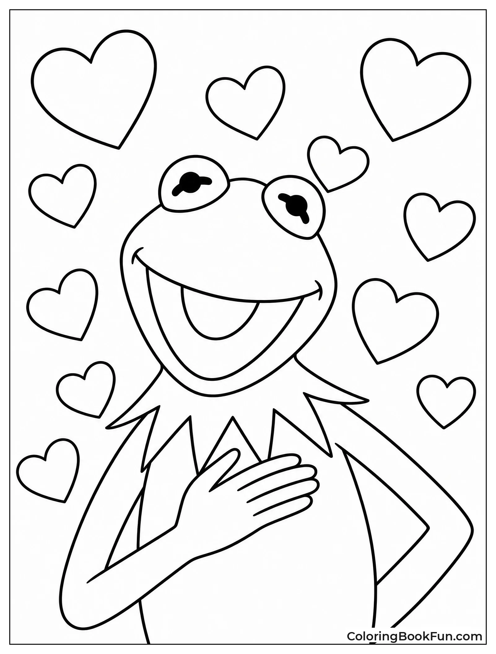 Kermit Surrounded by Floating Hearts