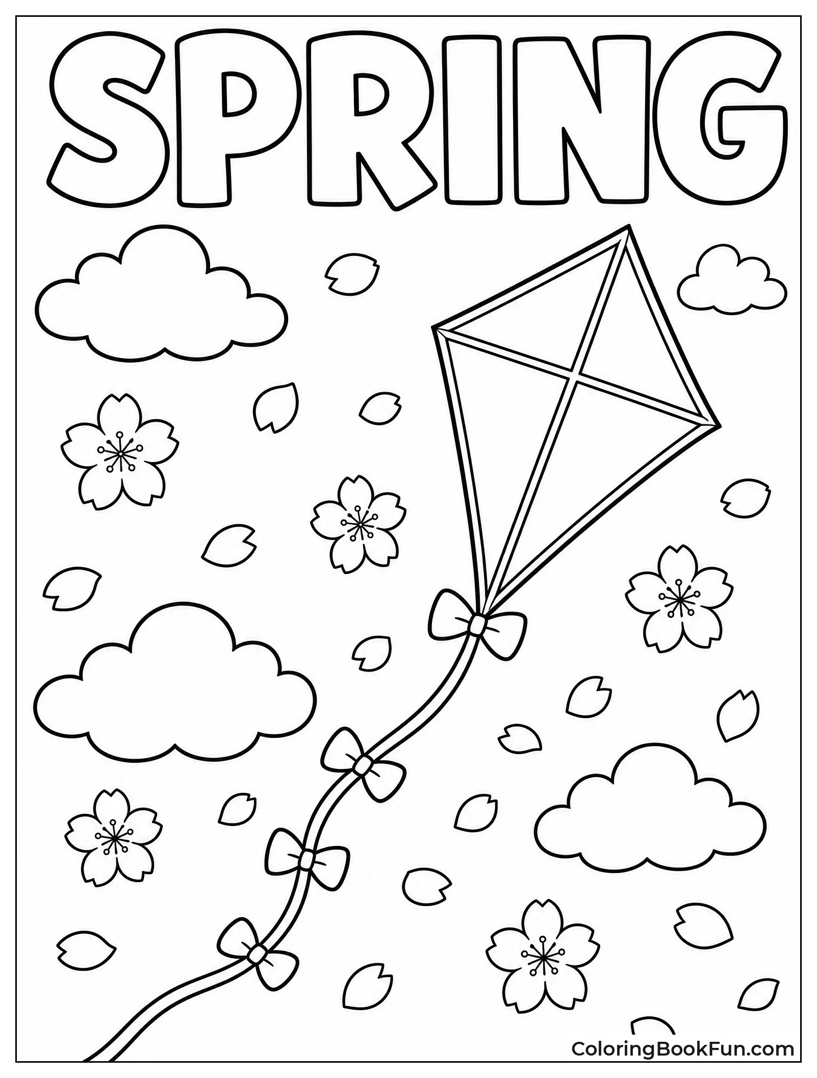Kite Soars through Cherry Blossoms
