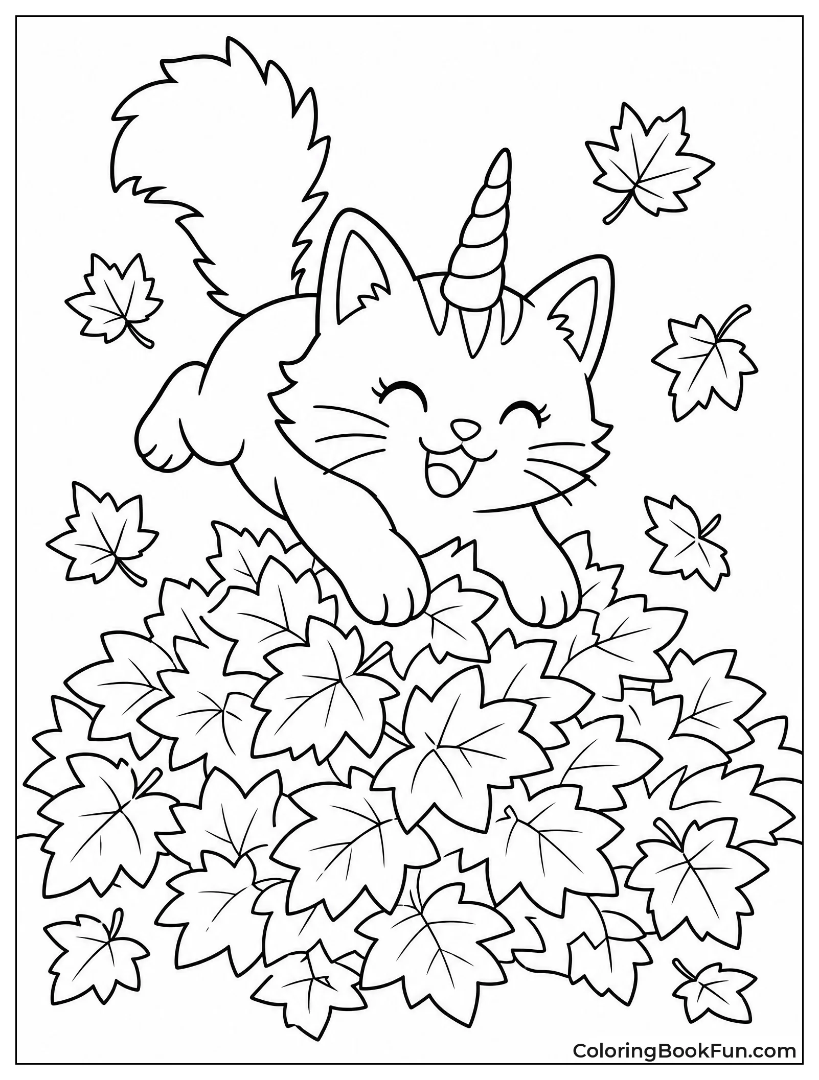 Kittycorn Jumping into Leaf Pile
