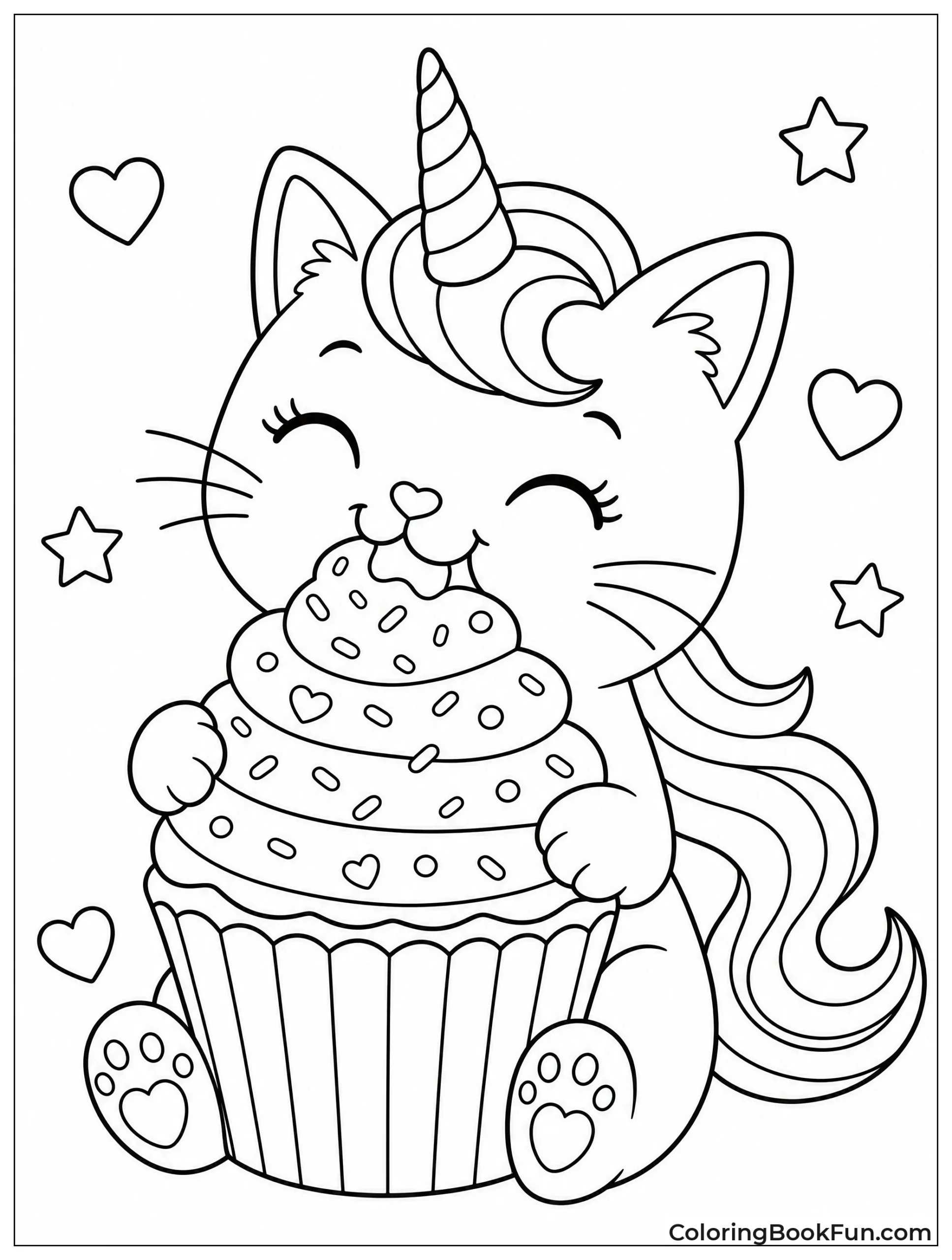 Kittycorn Eating Giant Rainbow Cupcake
