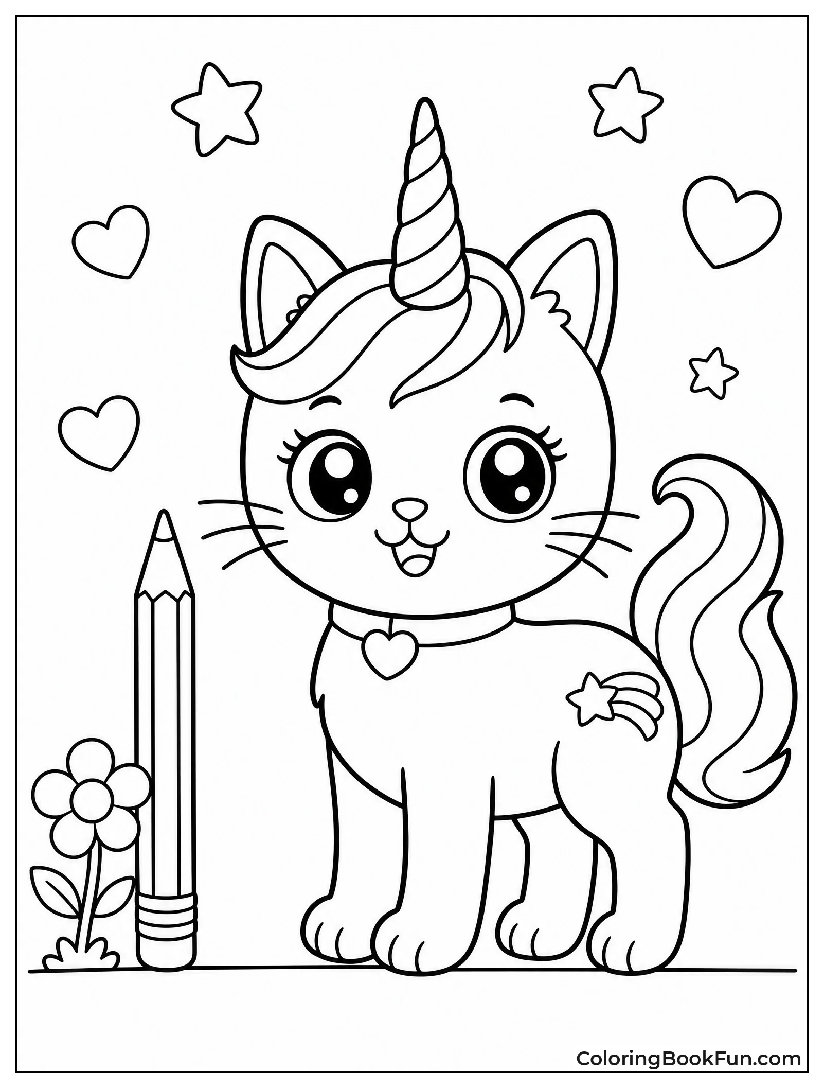 Kittycorn Next to Pencil and Flower