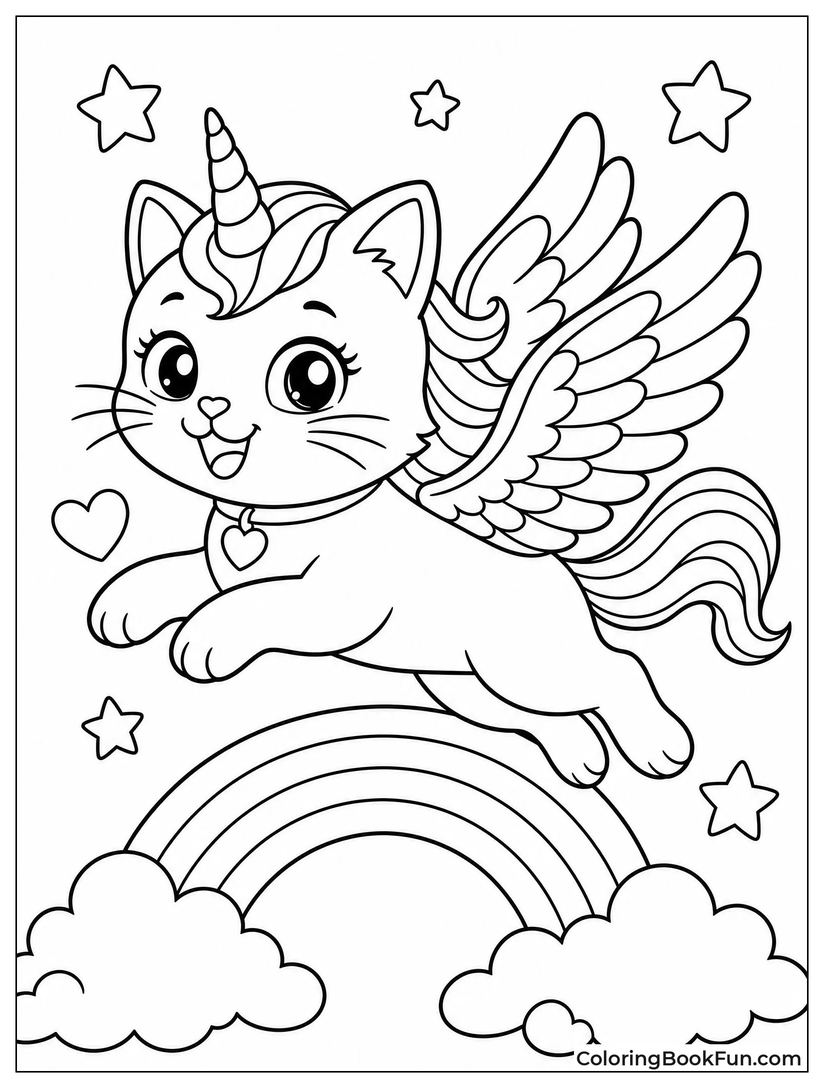 Kittycorn Flying with Rainbow Wings