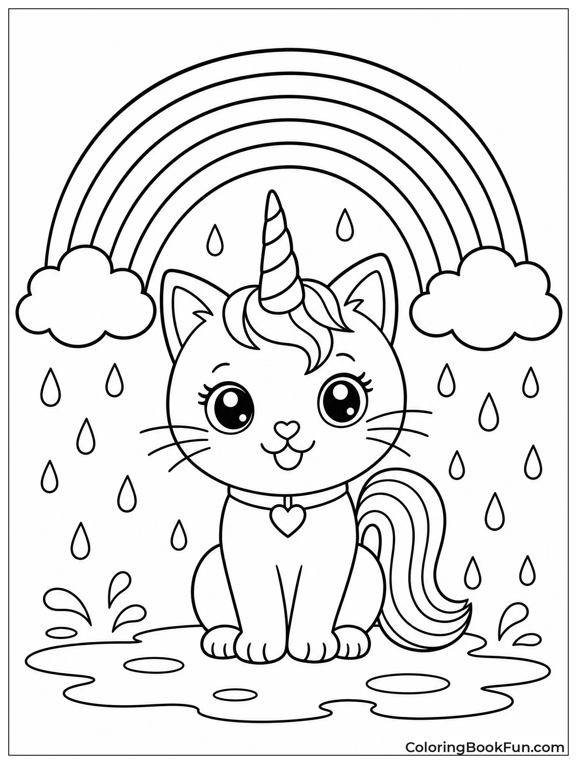 Kittycorn Under Rainbow in Rain