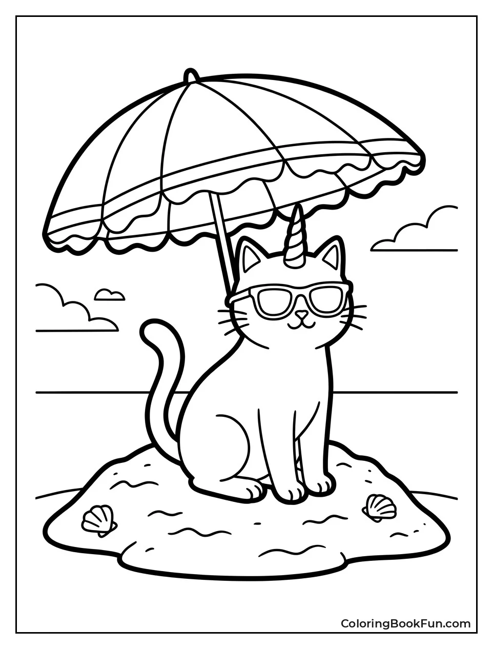 Kittycorn on Beach with Umbrella