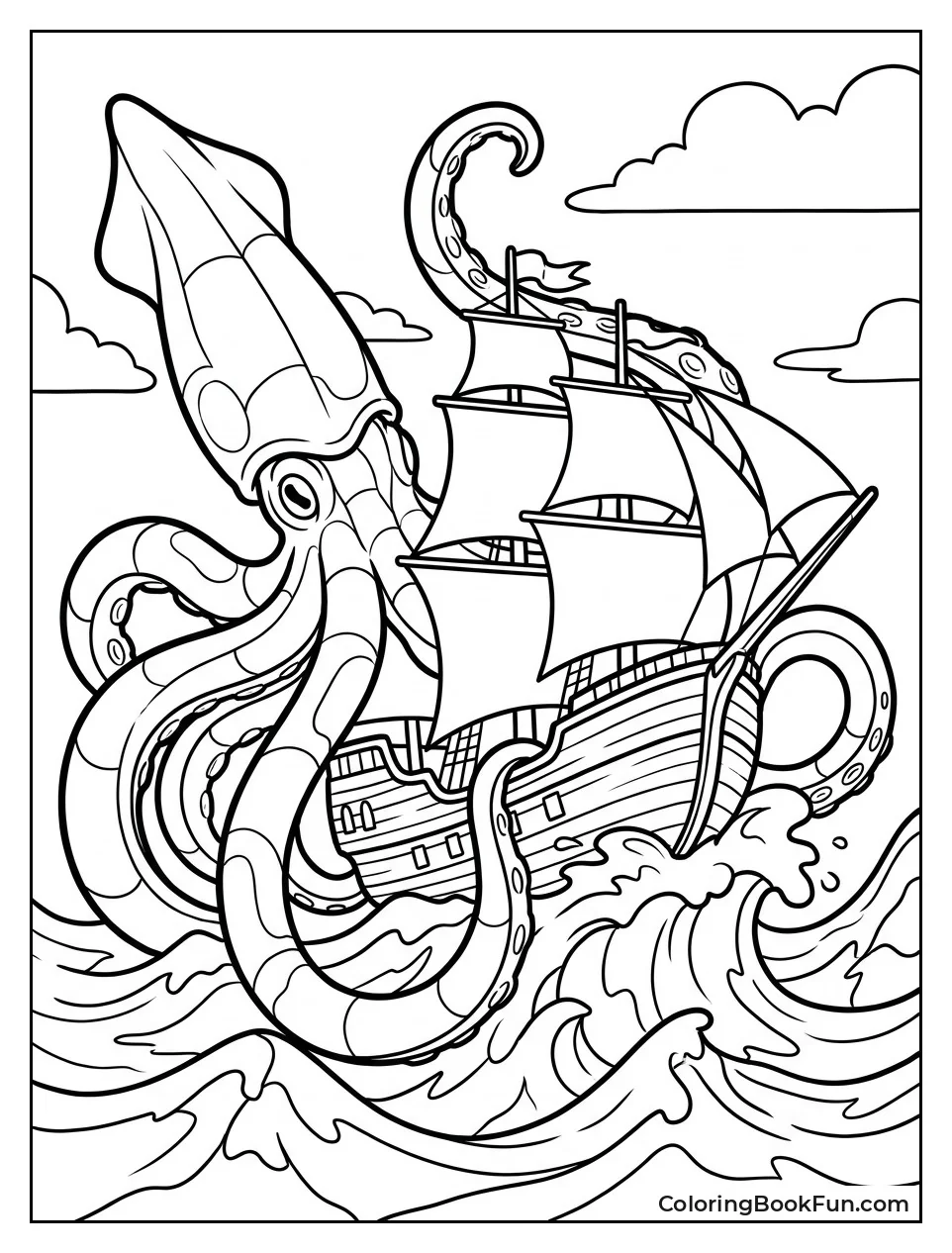 Kraken Grabbing an Old Ship