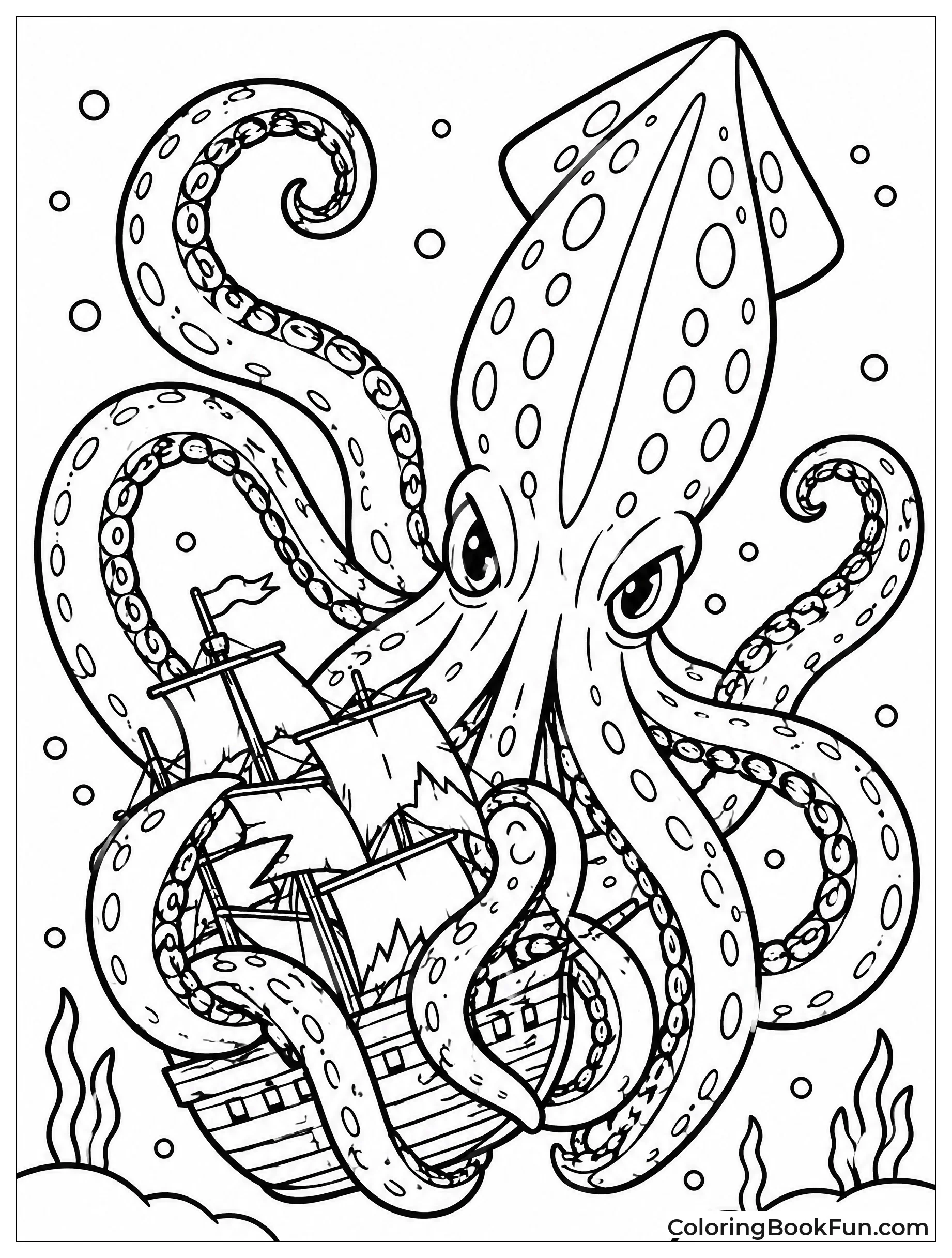 Glowing Kraken in Dark Ocean