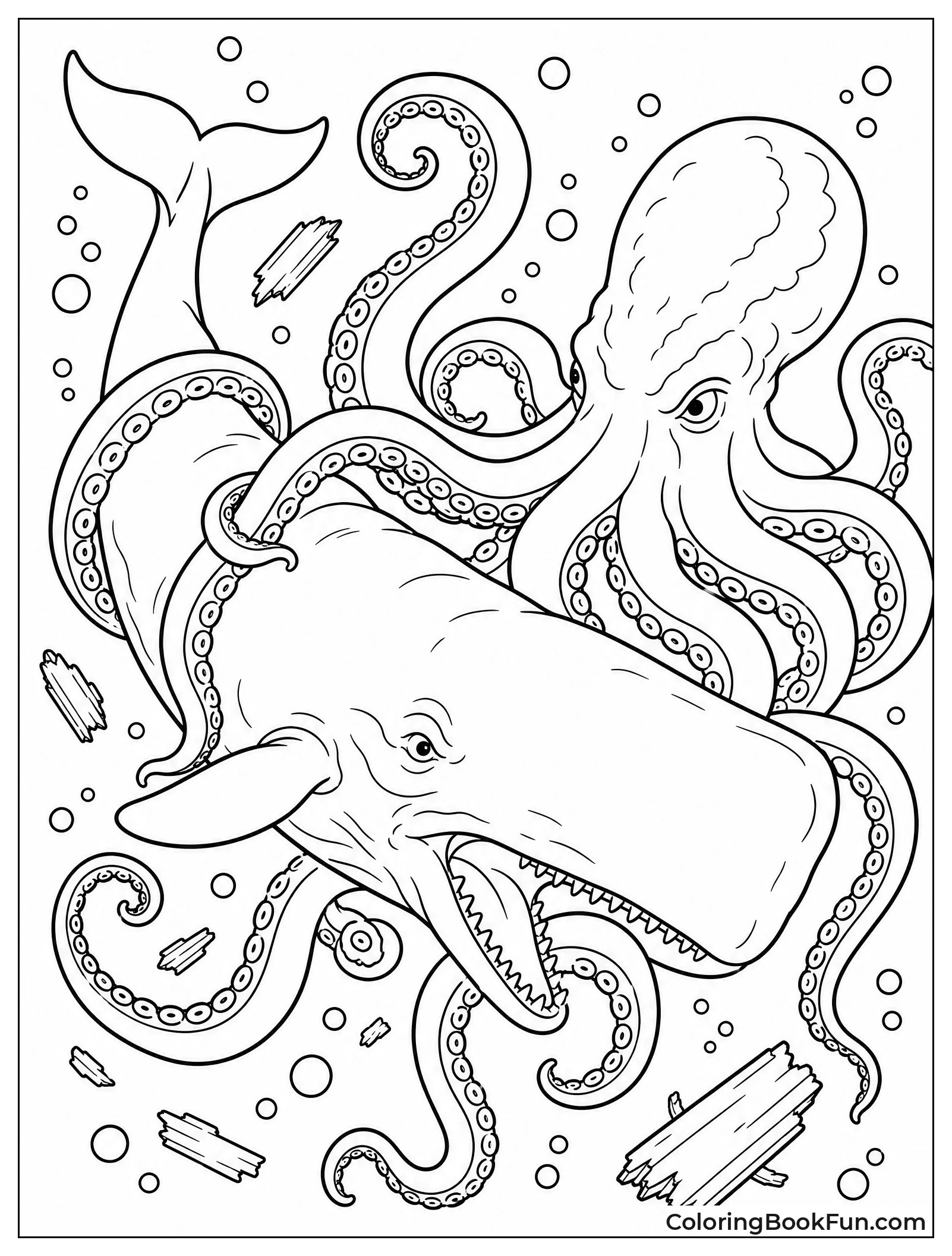 Kraken Fighting a Big Whale