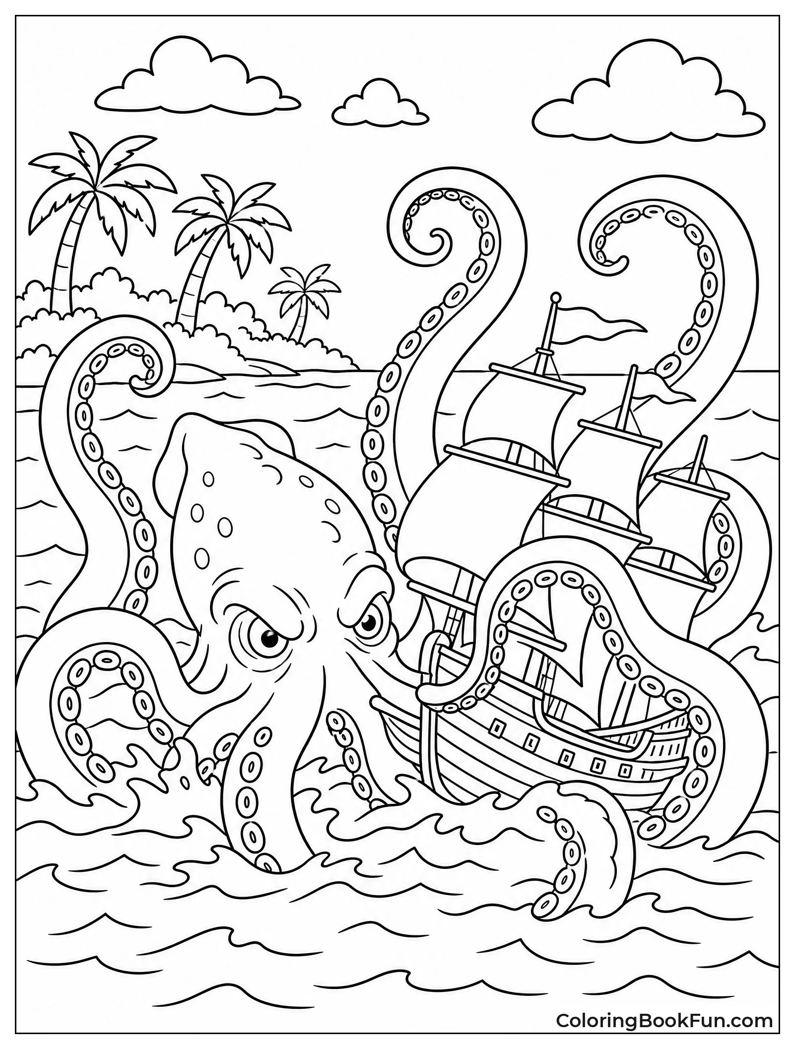 Kraken Swims near Tropical Island