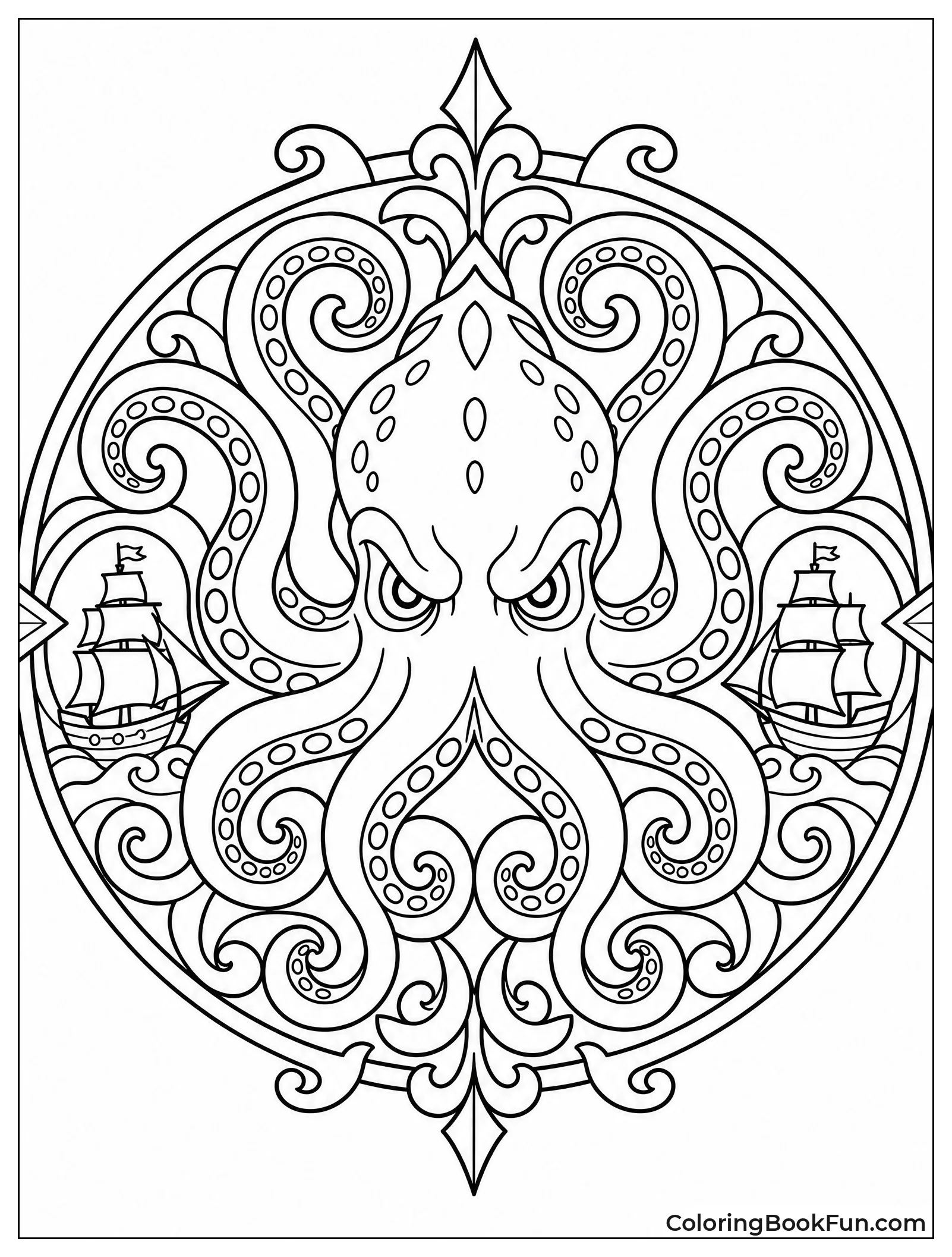 Mandala Kraken with Swirling Tentacles