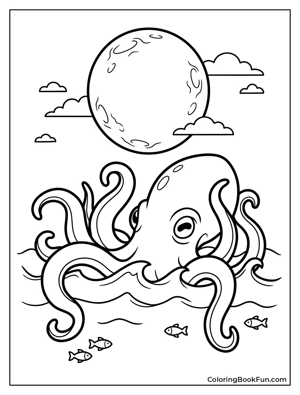 Kraken Breaking Through Moonlit Water