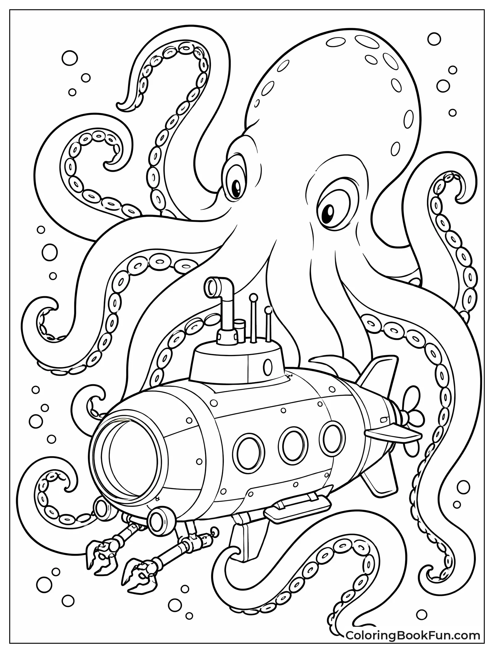 Kraken Looking at a Submarine