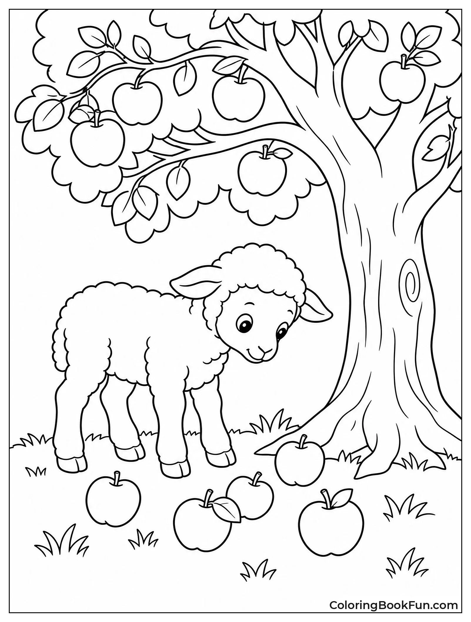 Lamb Stands Under Apple Tree