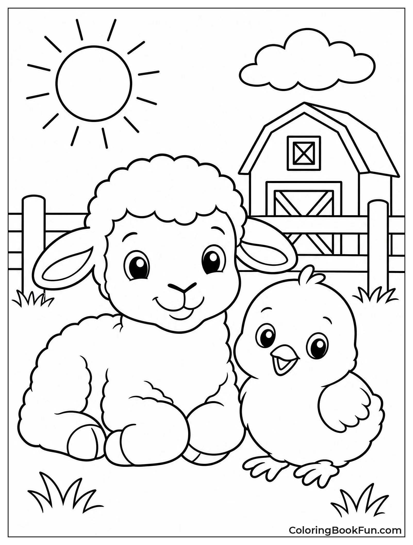 Lamb Sits Beside Baby Chick