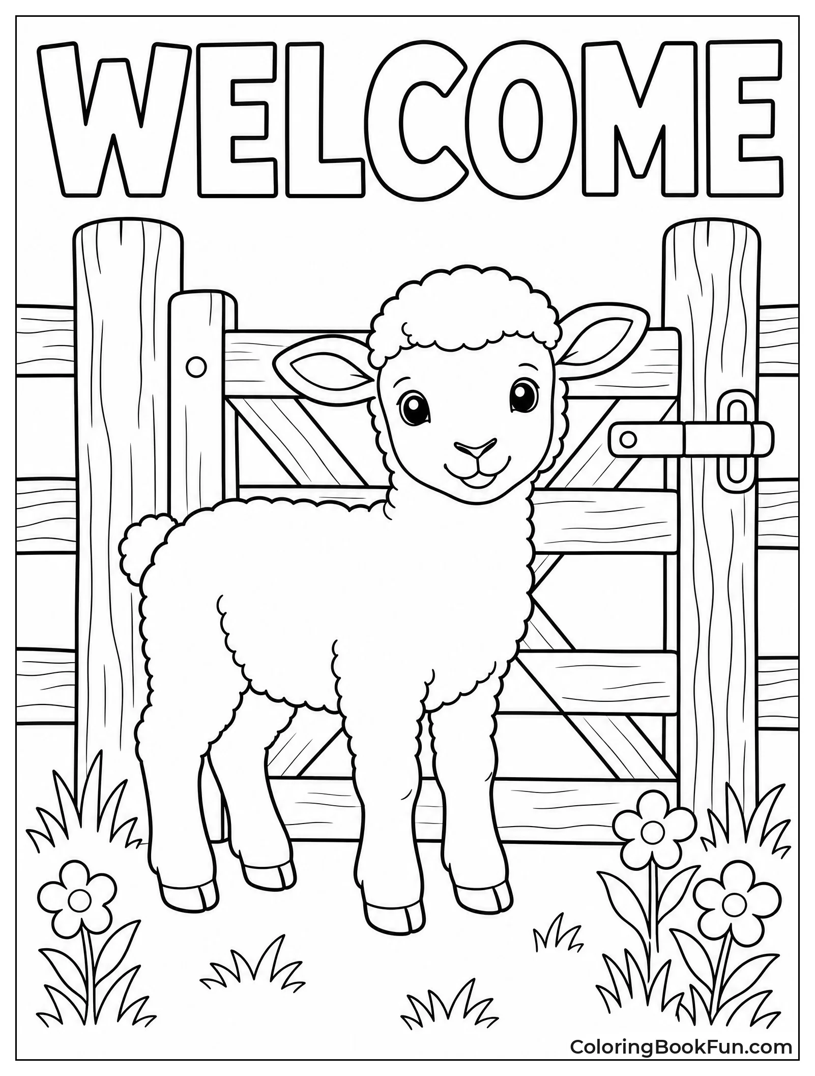 Lamb Stands by Wooden Gate