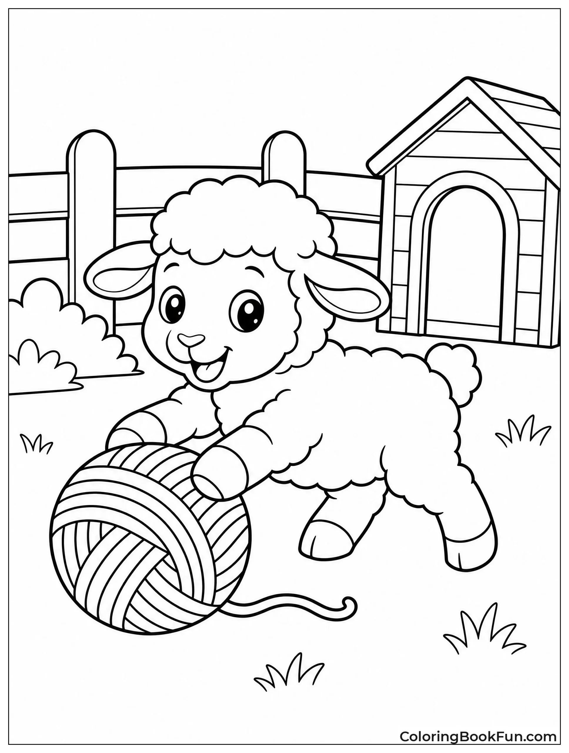 Lamb Pushes Colorful Yarn Ball