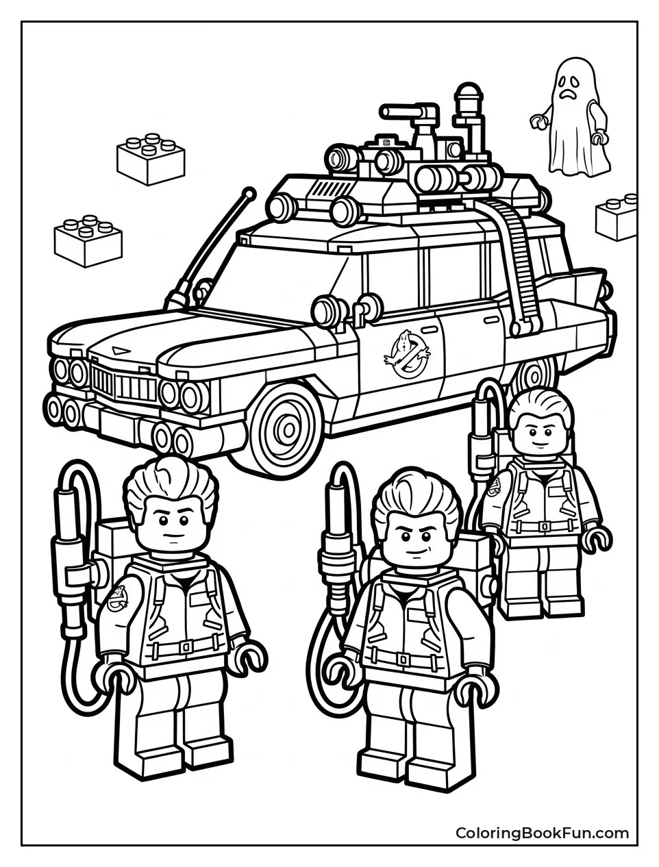 Lego Ghostbusters Standing by Ecto One