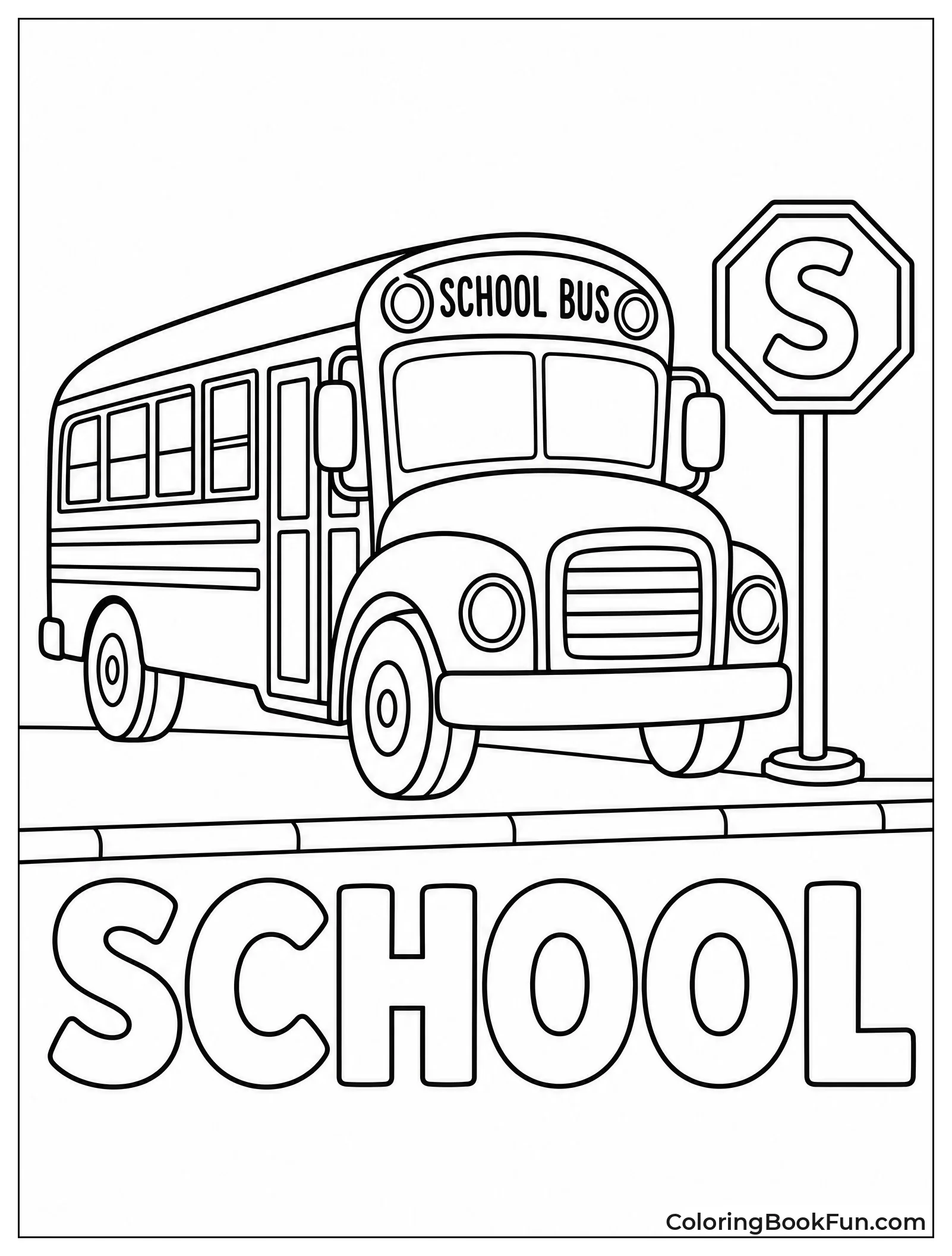 School Bus at S Sign