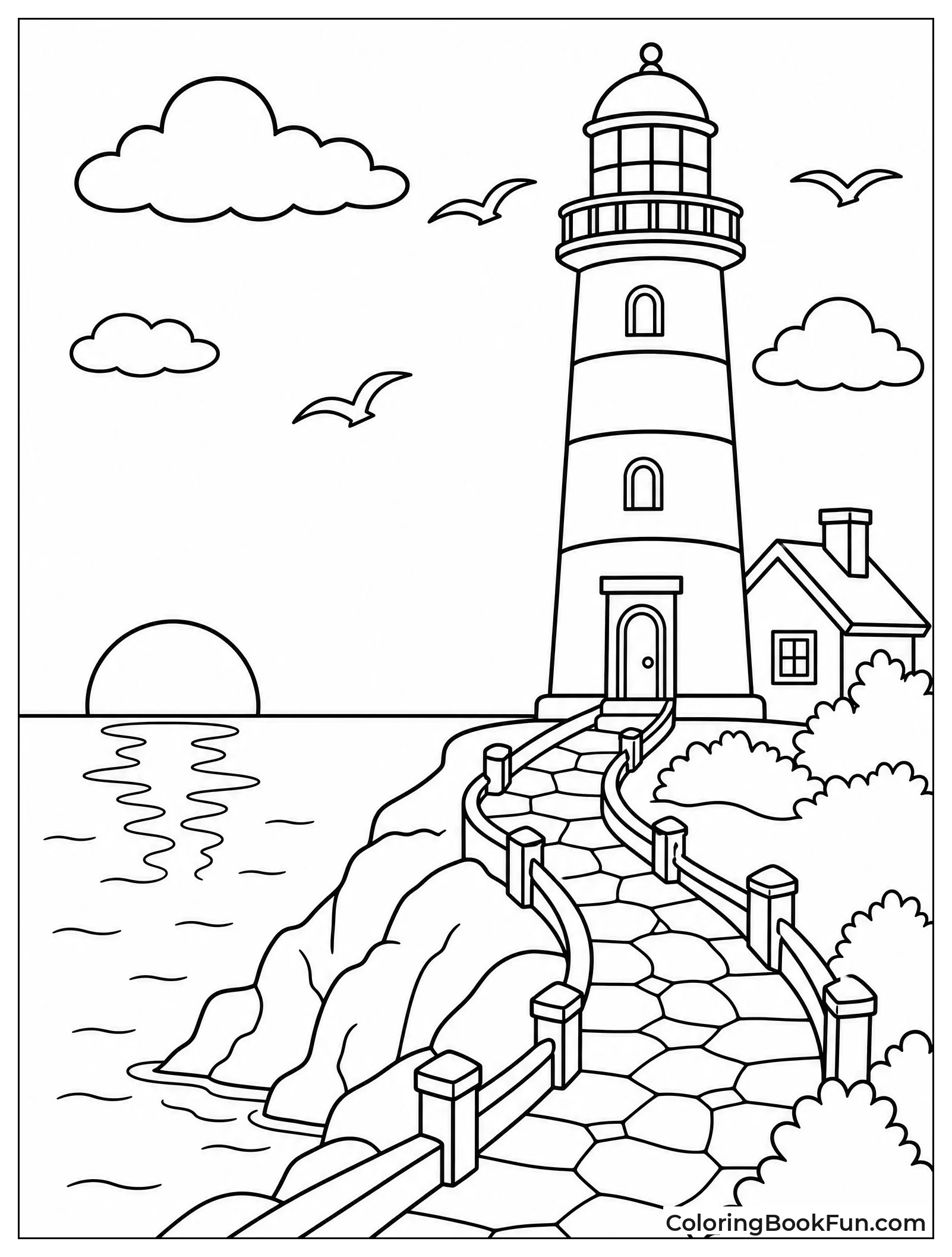 Lighthouse With Winding Stone Path